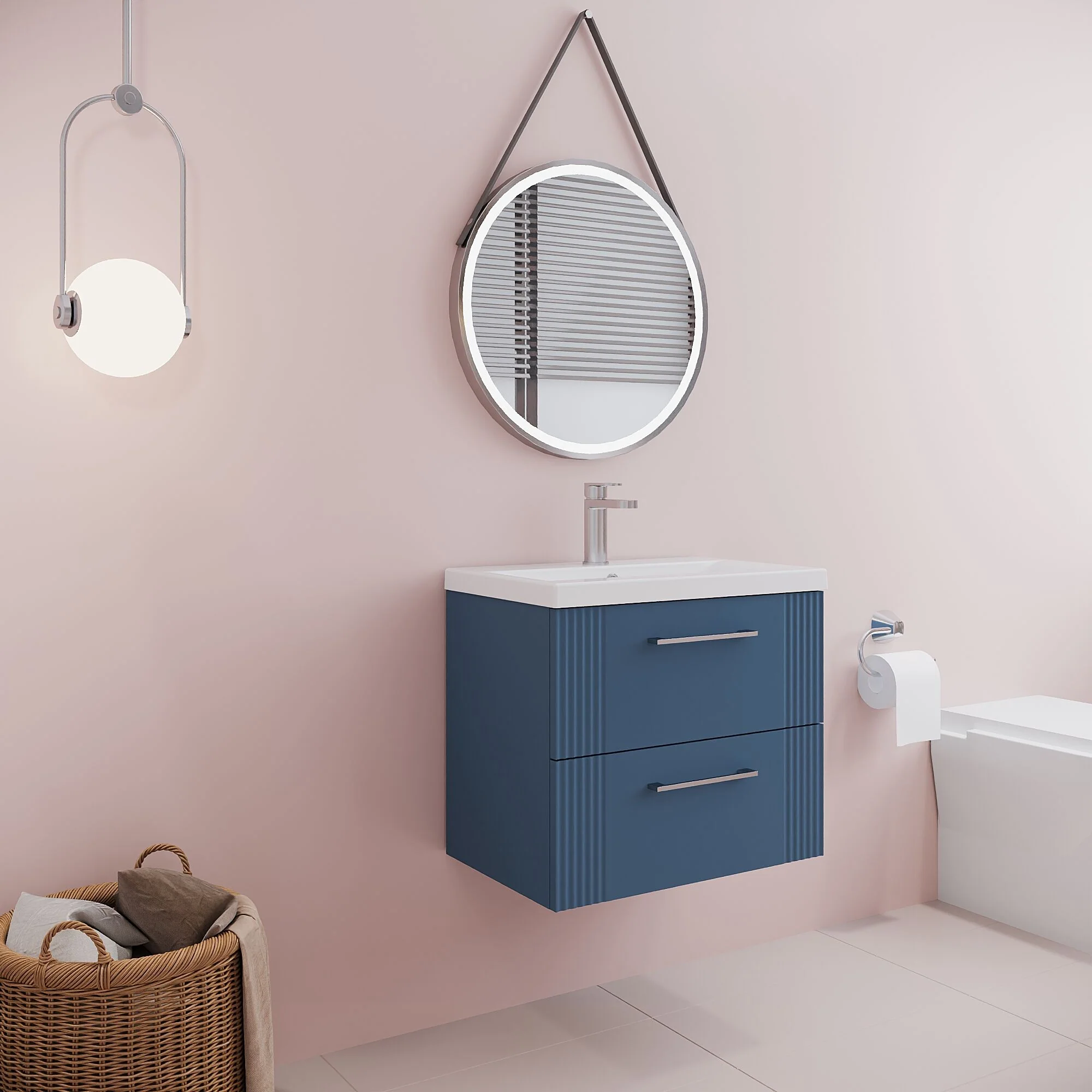 Belvide Partial Fluted 2 Drawer Wall Hung Vanity Unit with Mid-Edge 1 Tap Hole Ceramic Basin - Image 56