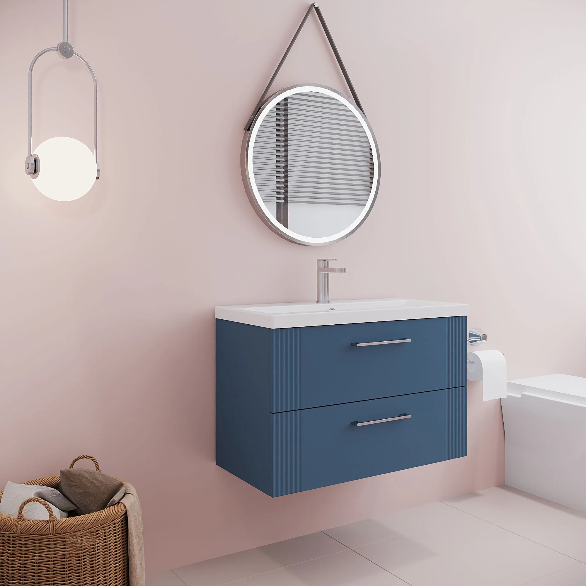 Belvide Partial Fluted 2 Drawer Wall Hung Vanity Unit with Mid-Edge 1 Tap Hole Ceramic Basin - Image 57