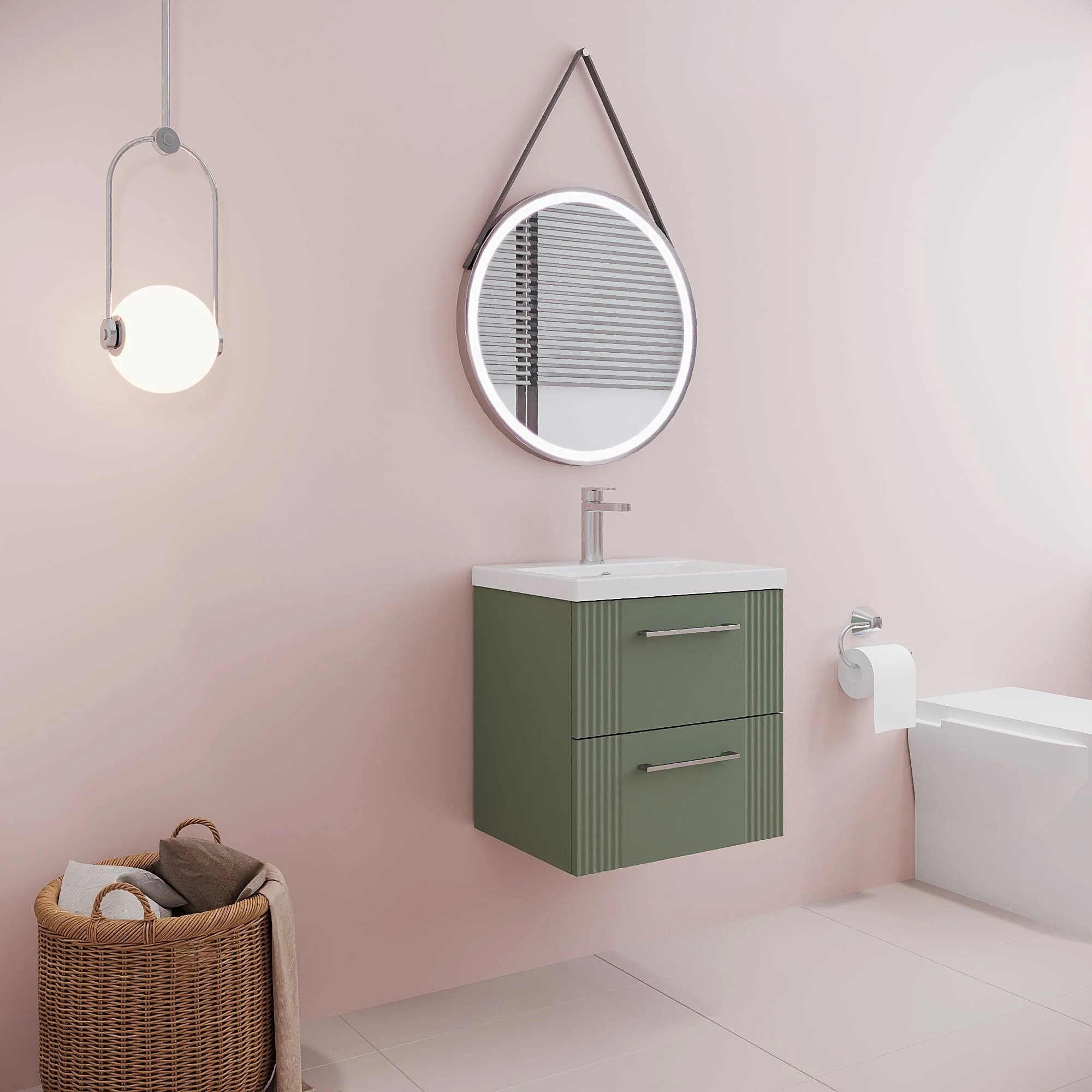 Belvide Partial Fluted 2 Drawer Wall Hung Vanity Unit with Mid-Edge 1 Tap Hole Ceramic Basin - Image 58