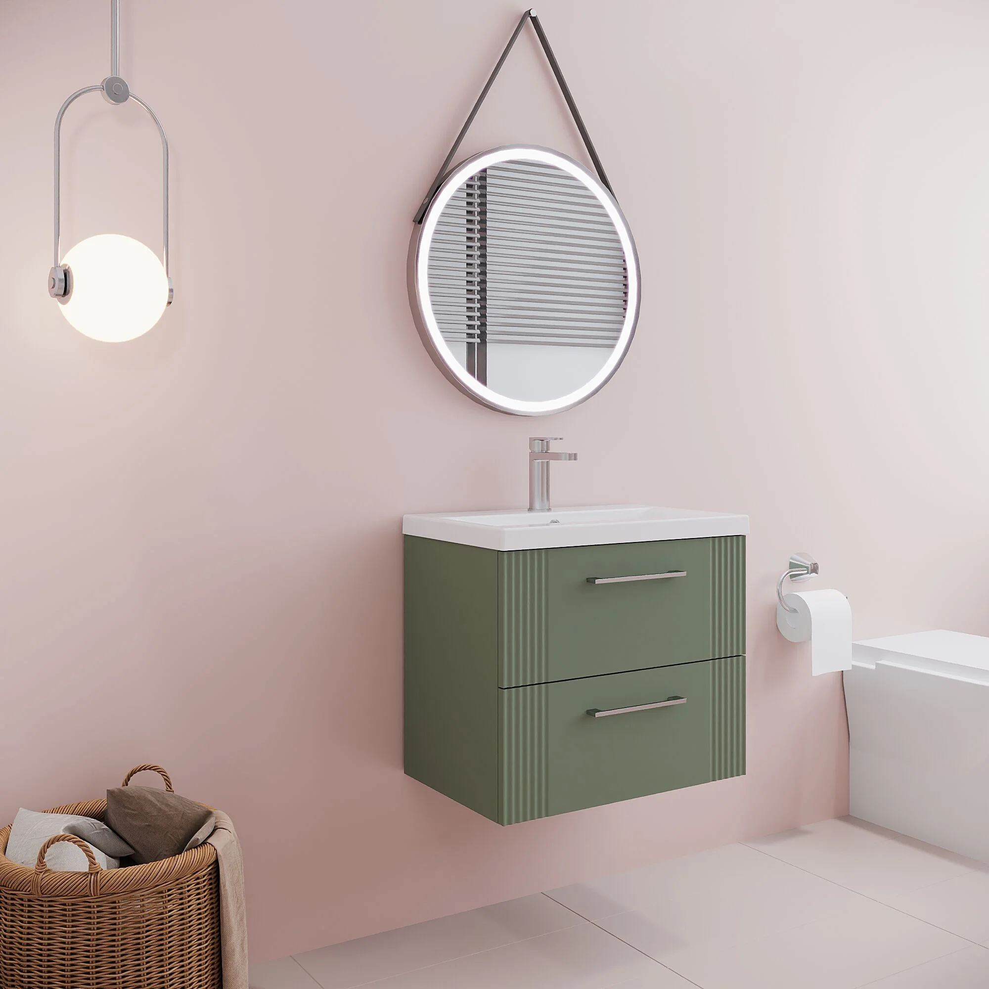 Belvide Partial Fluted 2 Drawer Wall Hung Vanity Unit with Mid-Edge 1 Tap Hole Ceramic Basin - Image 59