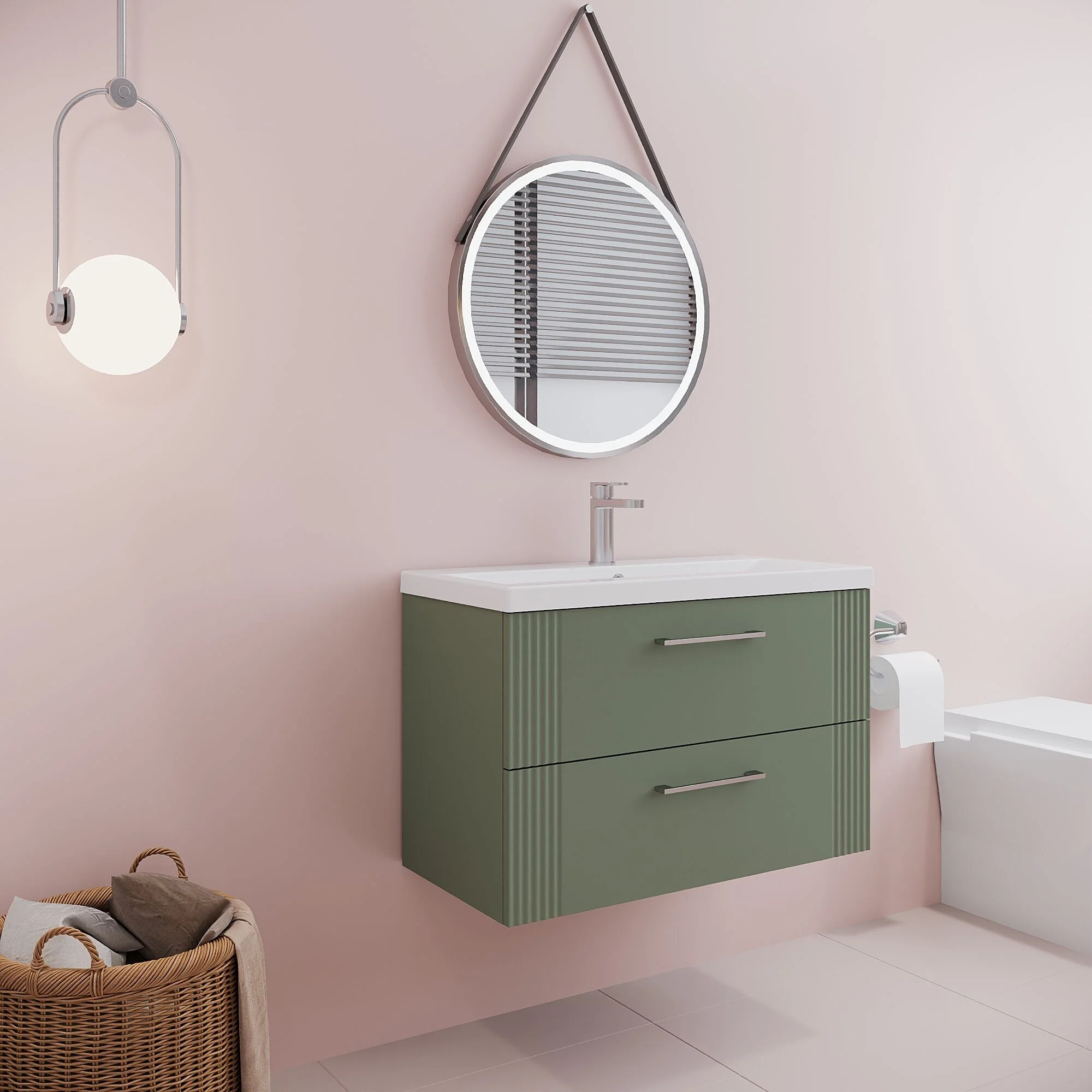 Belvide Partial Fluted 2 Drawer Wall Hung Vanity Unit with Mid-Edge 1 Tap Hole Ceramic Basin - Image 60