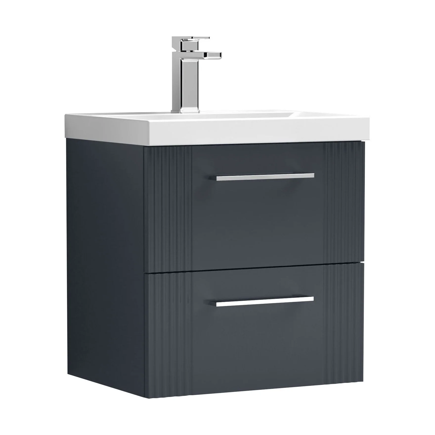 Belvide Partial Fluted 2 Drawer Wall Hung Vanity Unit with Mid-Edge 1 Tap Hole Ceramic Basin - Image 61