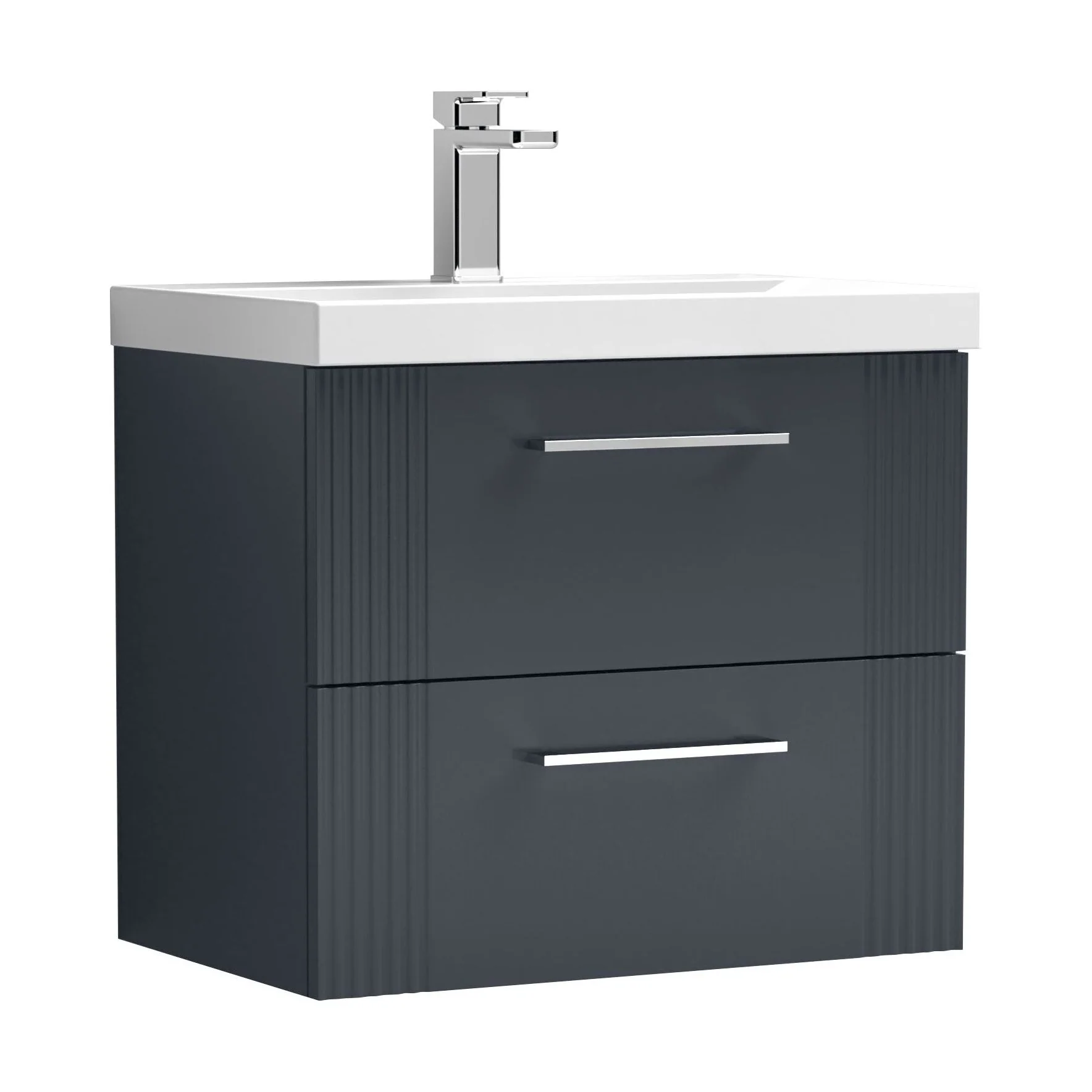 Belvide Partial Fluted 2 Drawer Wall Hung Vanity Unit with Mid-Edge 1 Tap Hole Ceramic Basin - Image 62