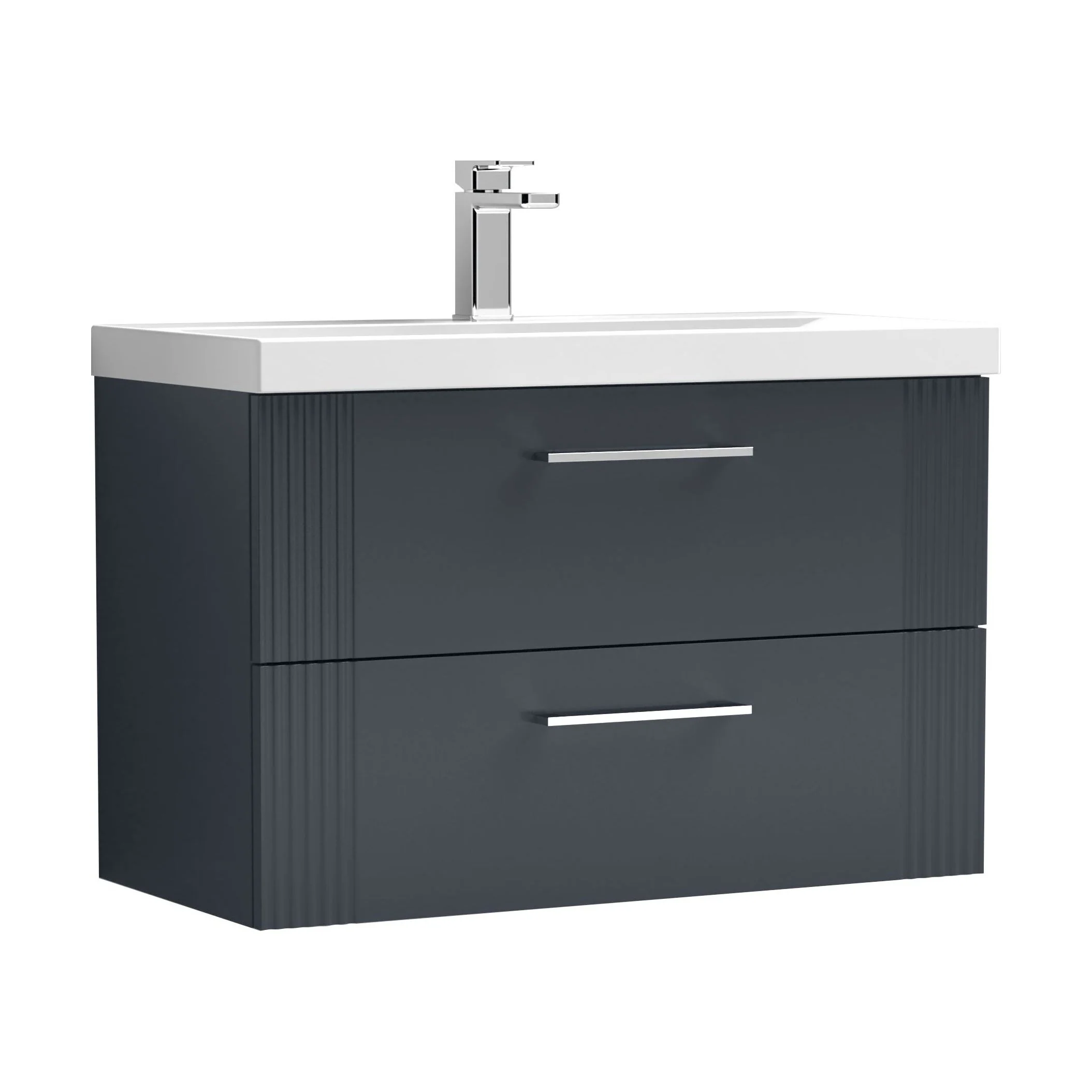 Belvide Partial Fluted 2 Drawer Wall Hung Vanity Unit with Mid-Edge 1 Tap Hole Ceramic Basin - Image 63