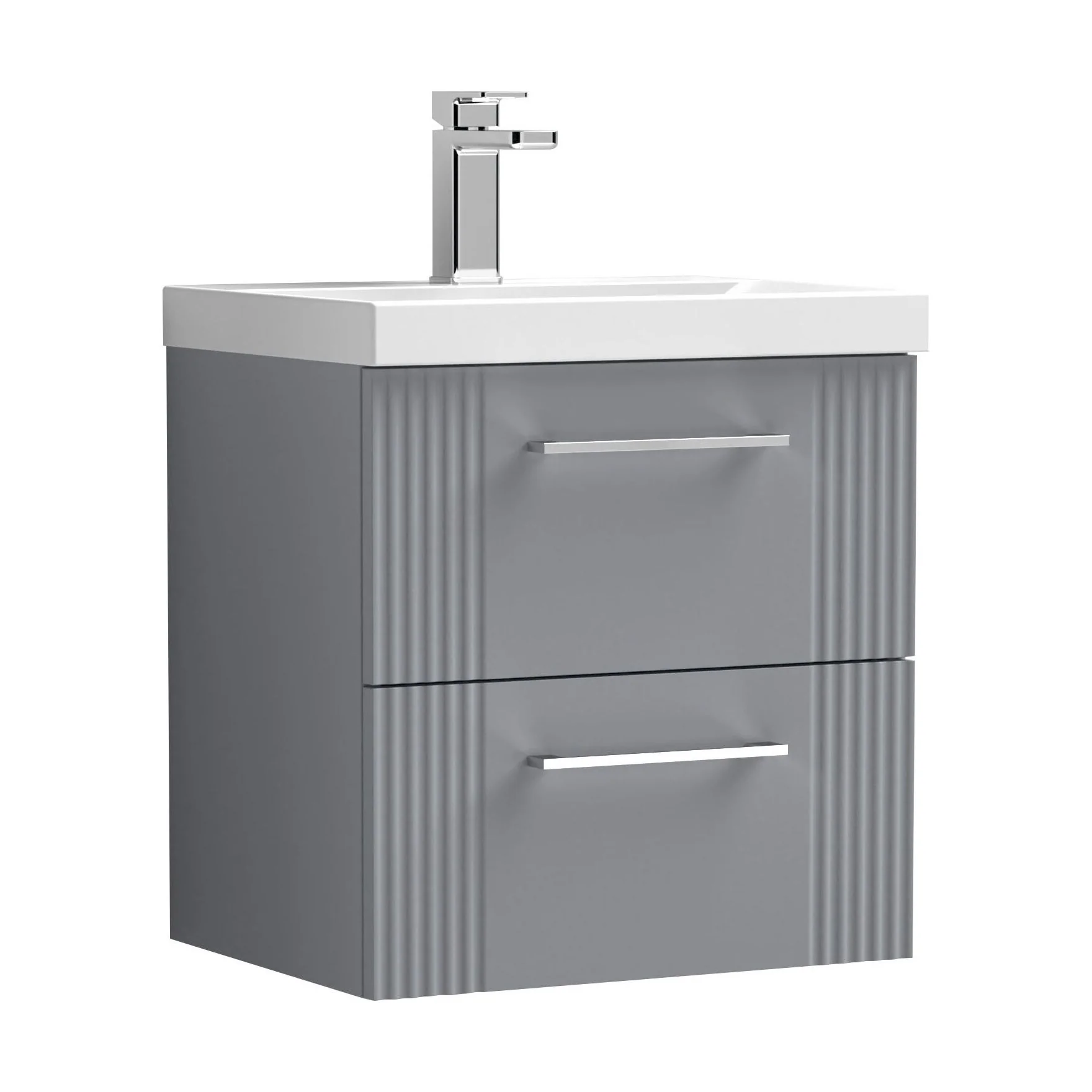 Belvide Partial Fluted 2 Drawer Wall Hung Vanity Unit with Mid-Edge 1 Tap Hole Ceramic Basin - Image 67