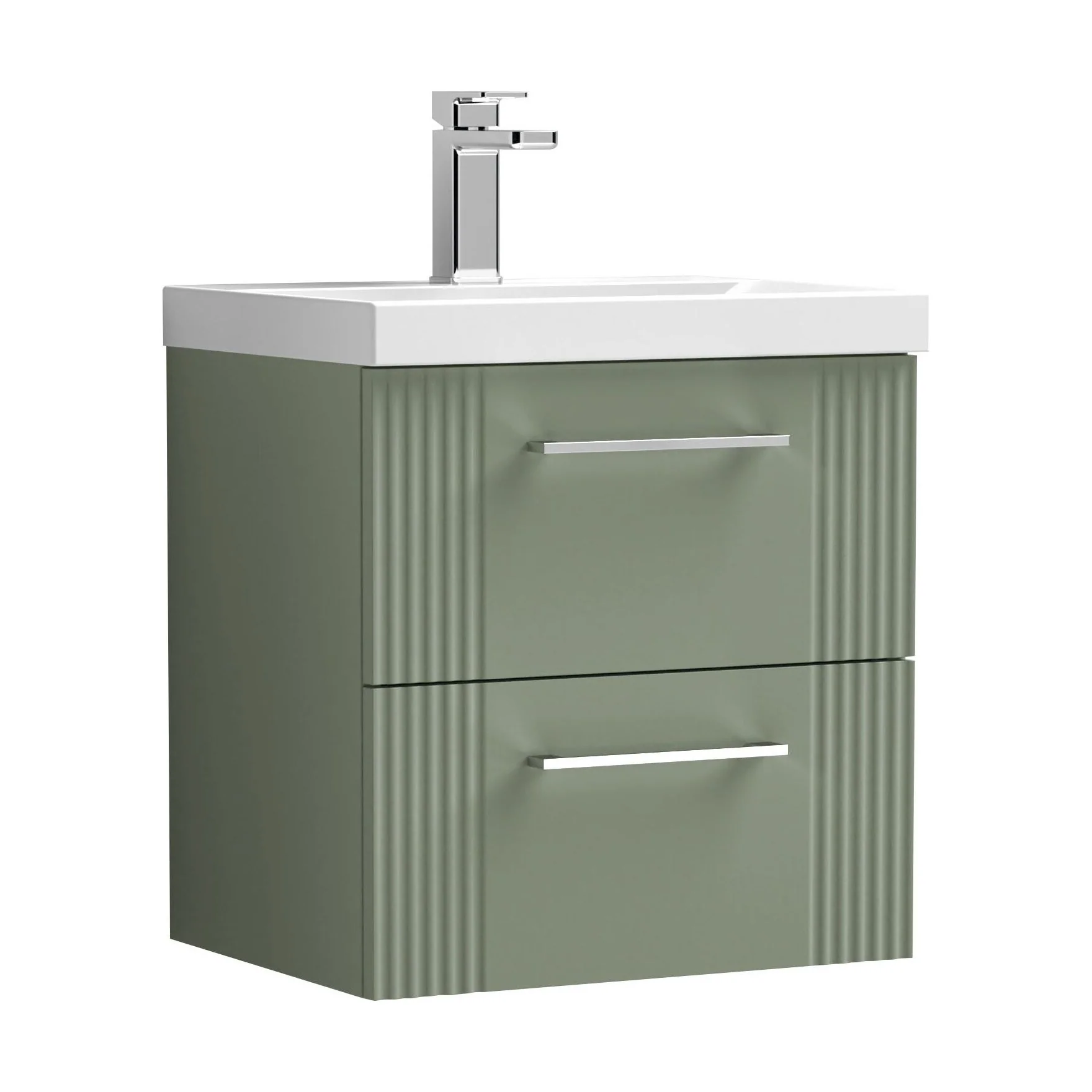 Belvide Partial Fluted 2 Drawer Wall Hung Vanity Unit with Mid-Edge 1 Tap Hole Ceramic Basin - Image 73
