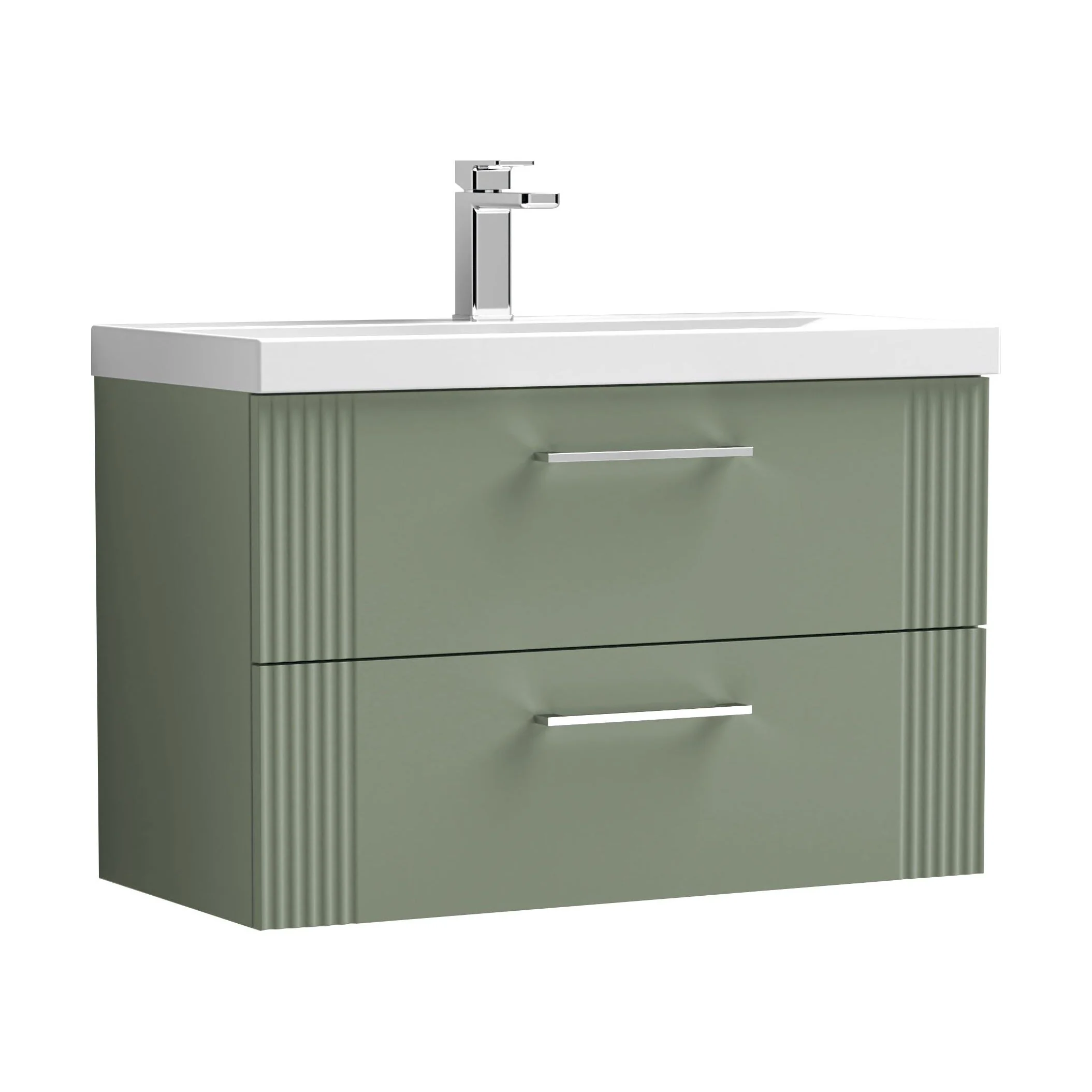 Belvide Partial Fluted 2 Drawer Wall Hung Vanity Unit with Mid-Edge 1 Tap Hole Ceramic Basin - Image 75