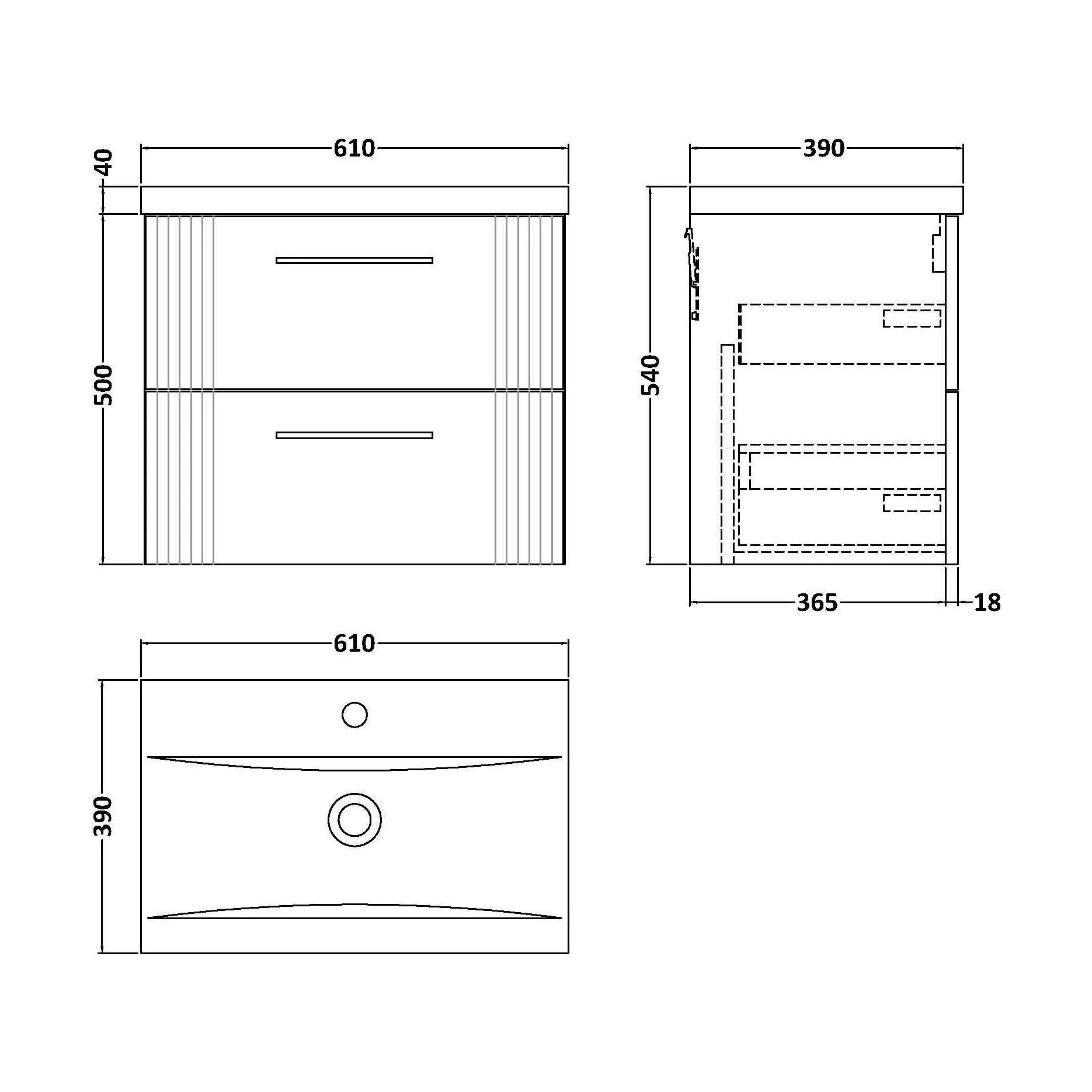 Belvide Partial Fluted 2 Drawer Wall Hung Vanity Unit with Mid-Edge 1 Tap Hole Ceramic Basin - Image 80