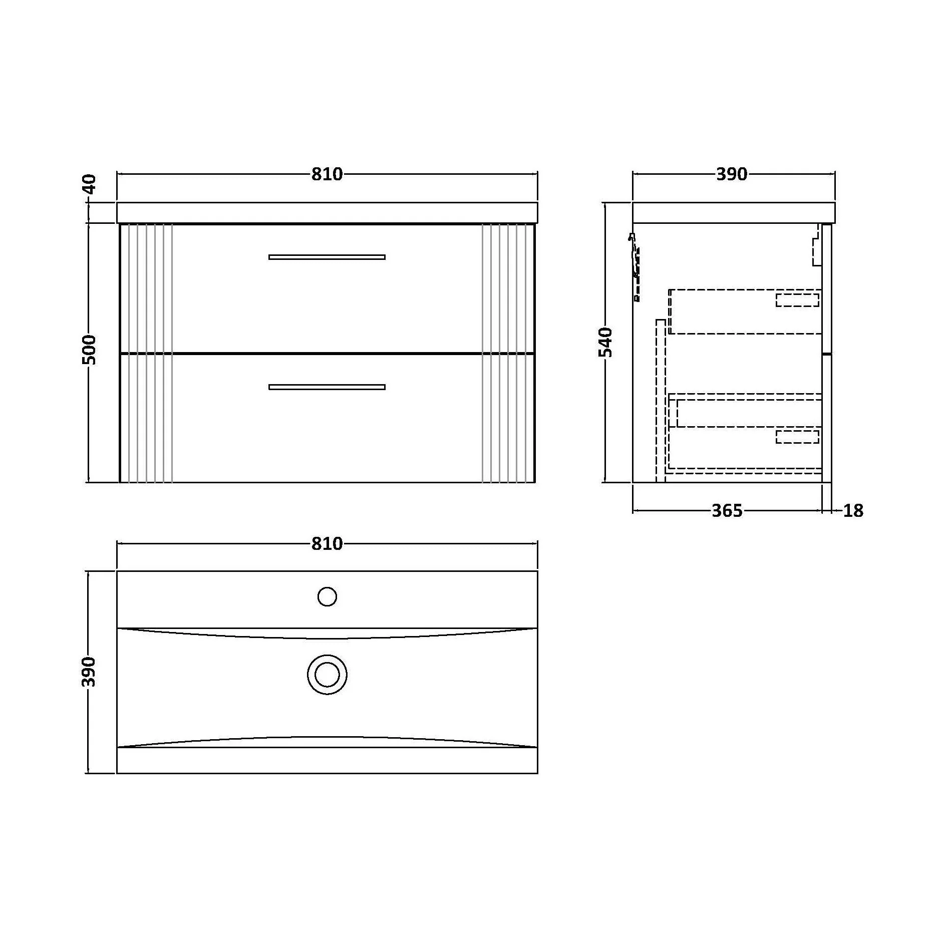 Belvide Partial Fluted 2 Drawer Wall Hung Vanity Unit with Mid-Edge 1 Tap Hole Ceramic Basin - Image 87