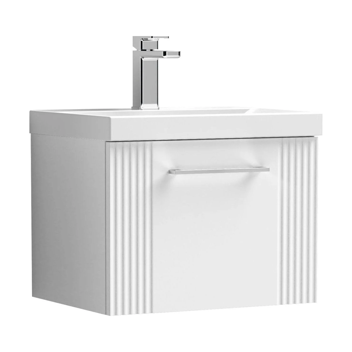 Belvide Retro Partial Fluted 1 Drawer Wall Hung Vanity Basin Unit with Thin-Edge Basin, Choice of Size and Colour