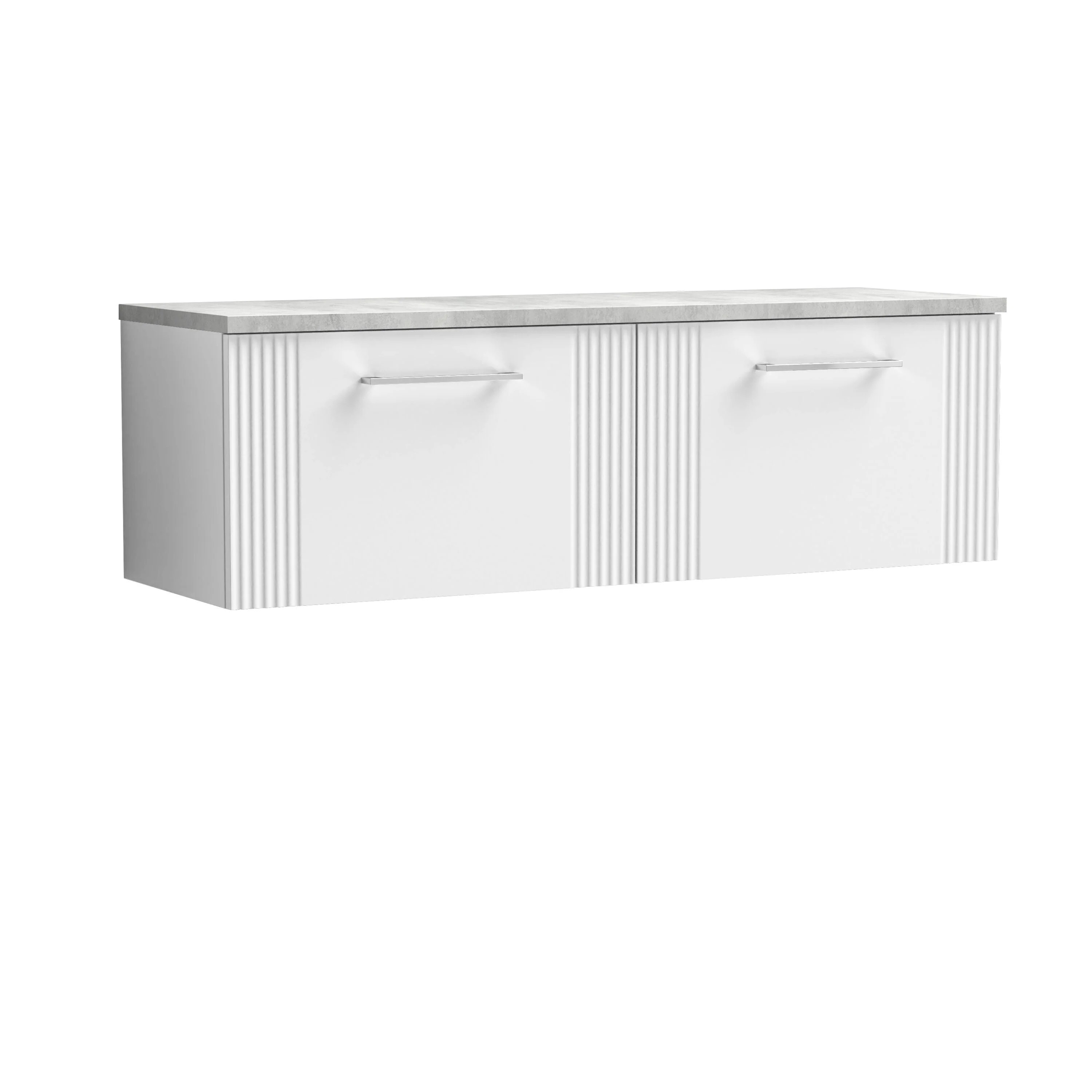 Belvide Retro Partial Fluted 1 Drawer Wall Hung Vanity Unit with Bellato Grey Laminate Worktop, Choice of Colour