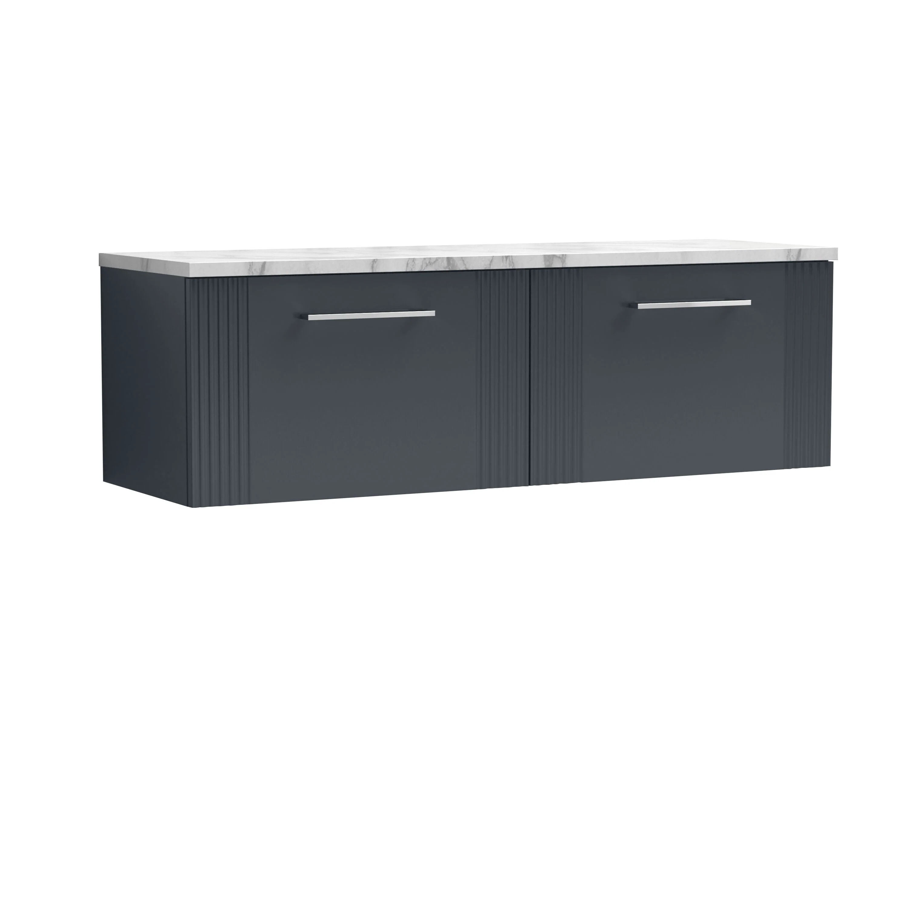 Belvide Retro Partial Fluted 1 Drawer Wall Hung Vanity Unit with Carrera Marble Laminate Worktop, Choice of Colour - Image 3
