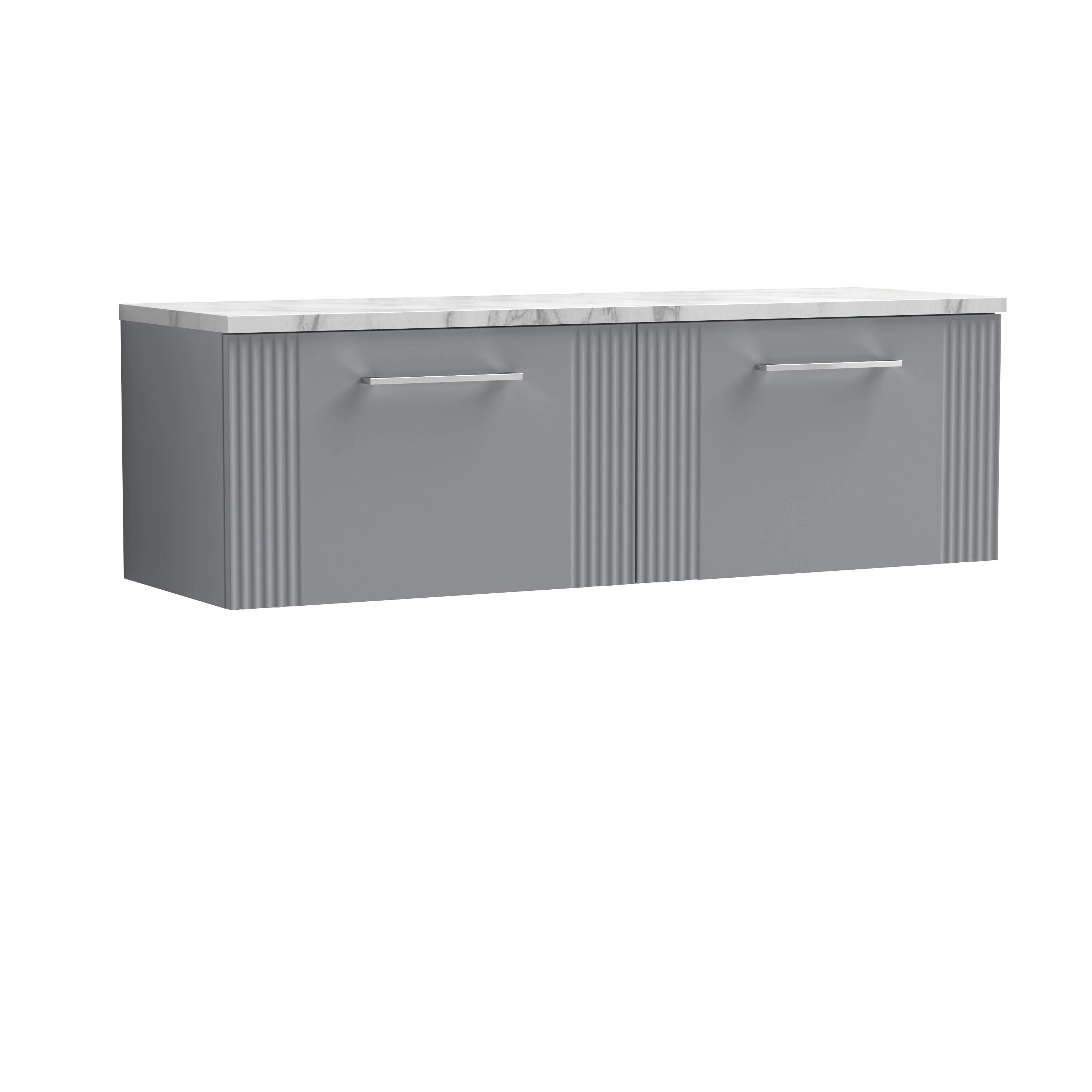 Belvide Retro Partial Fluted 1 Drawer Wall Hung Vanity Unit with Carrera Marble Laminate Worktop, Choice of Colour - Image 5
