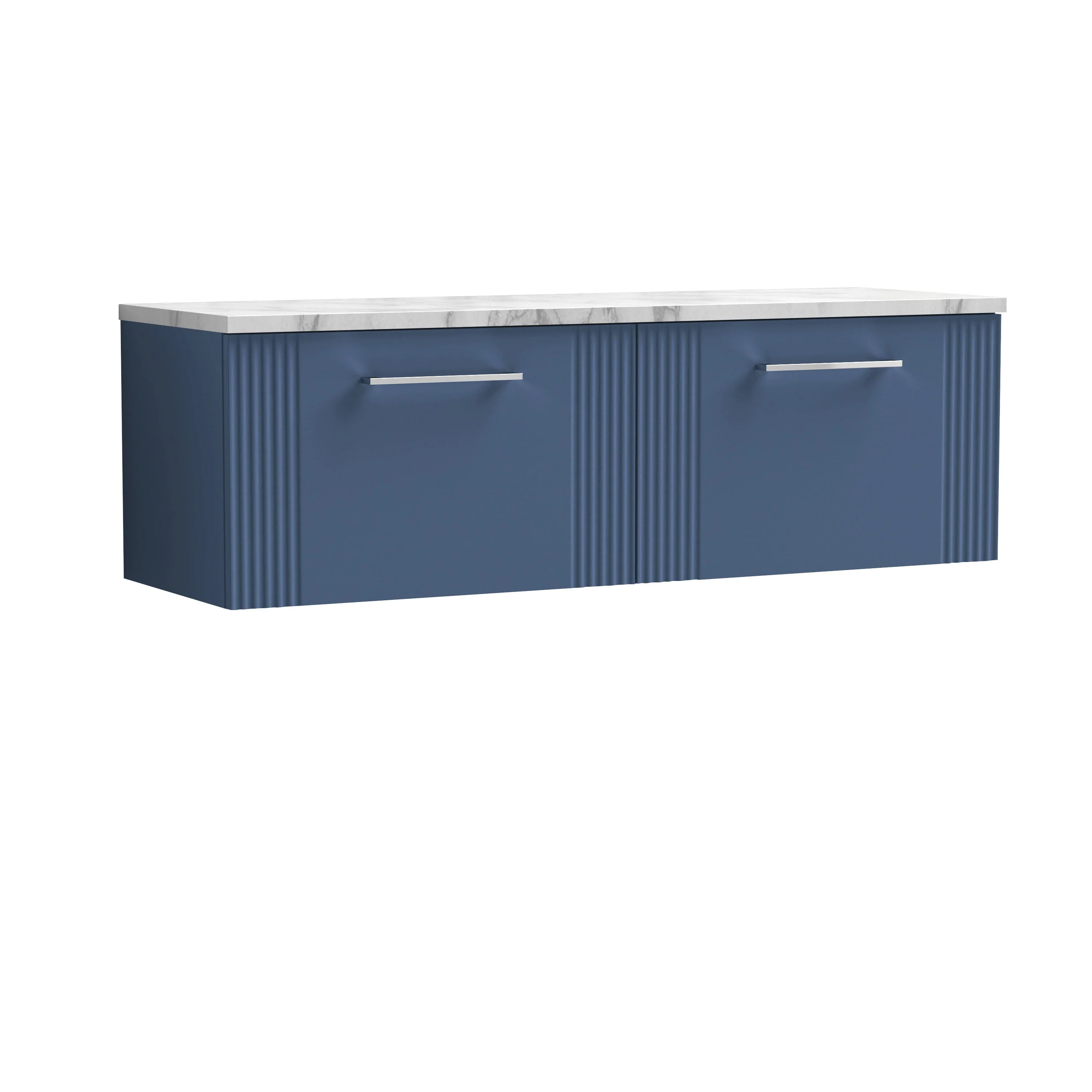 Belvide Retro Partial Fluted 1 Drawer Wall Hung Vanity Unit with Carrera Marble Laminate Worktop, Choice of Colour - Image 7