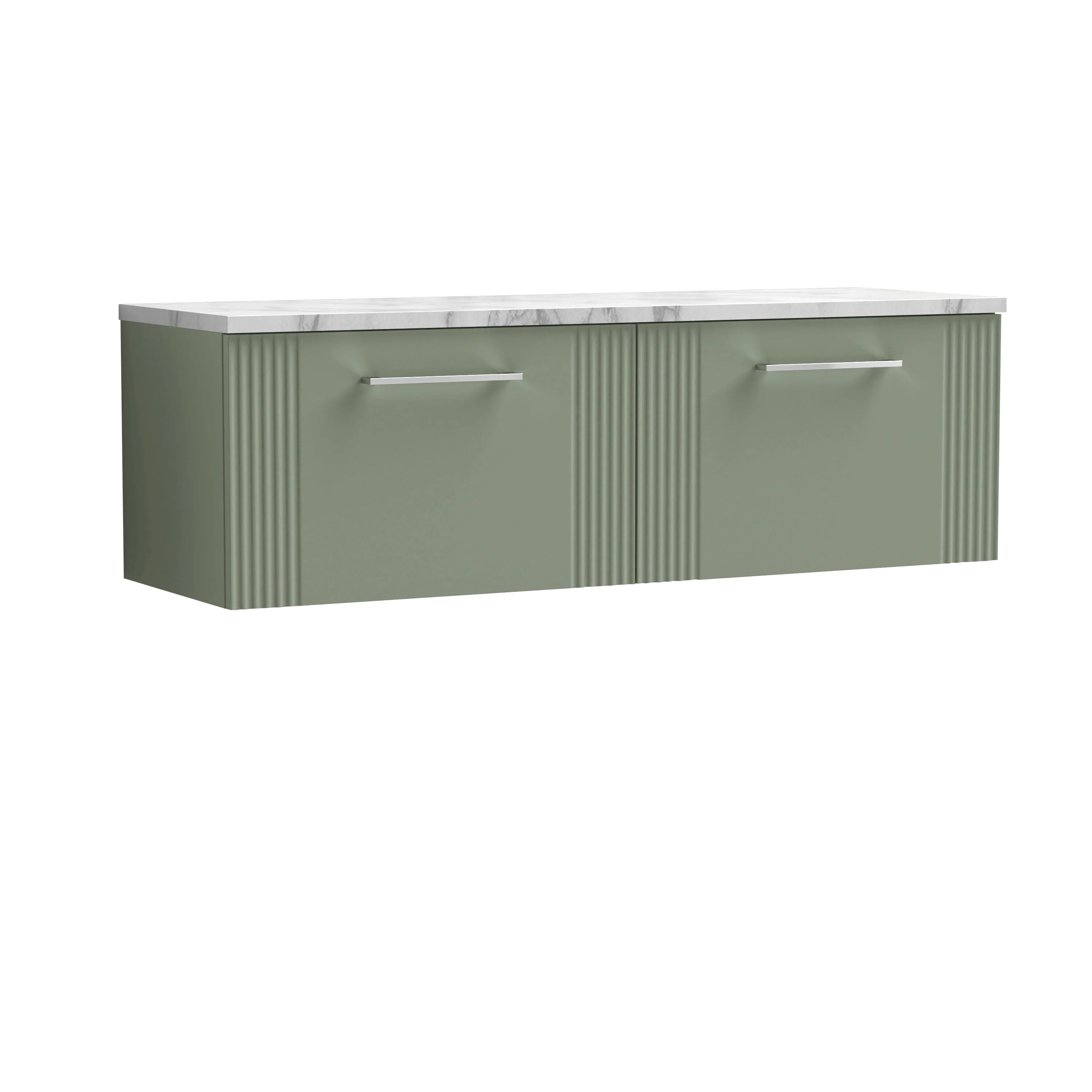 Belvide Retro Partial Fluted 1 Drawer Wall Hung Vanity Unit with Carrera Marble Laminate Worktop, Choice of Colour - Image 9