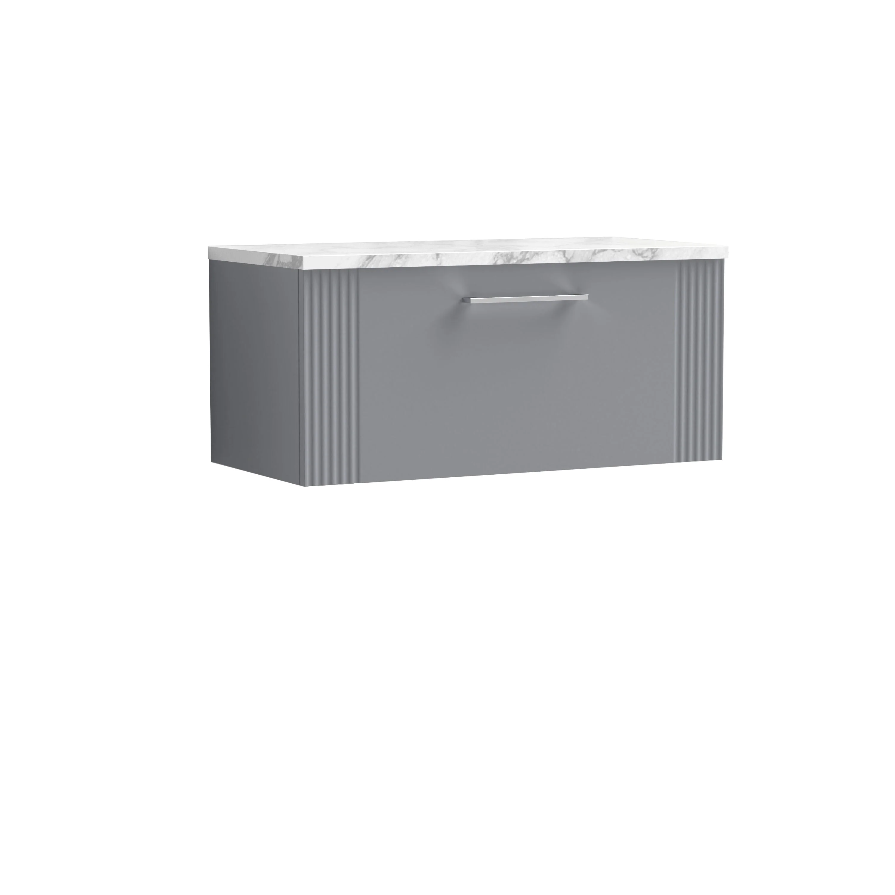 Belvide Retro Partial Fluted 1 Drawer Wall Hung Vanity Unit with Carrera Marble Laminate Worktop, Choice of Size and Colour - Image 11