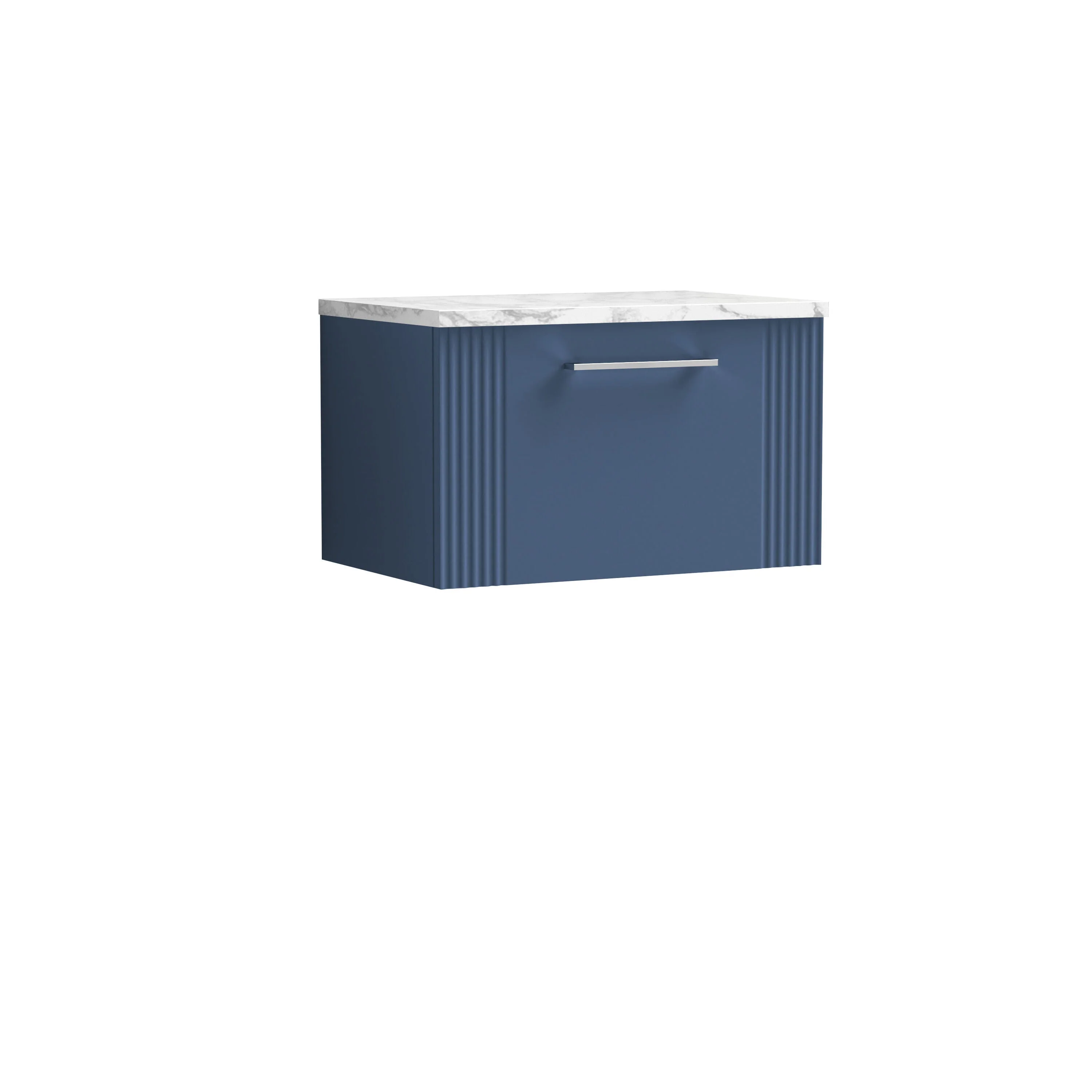 Belvide Retro Partial Fluted 1 Drawer Wall Hung Vanity Unit with Carrera Marble Laminate Worktop, Choice of Size and Colour - Image 13