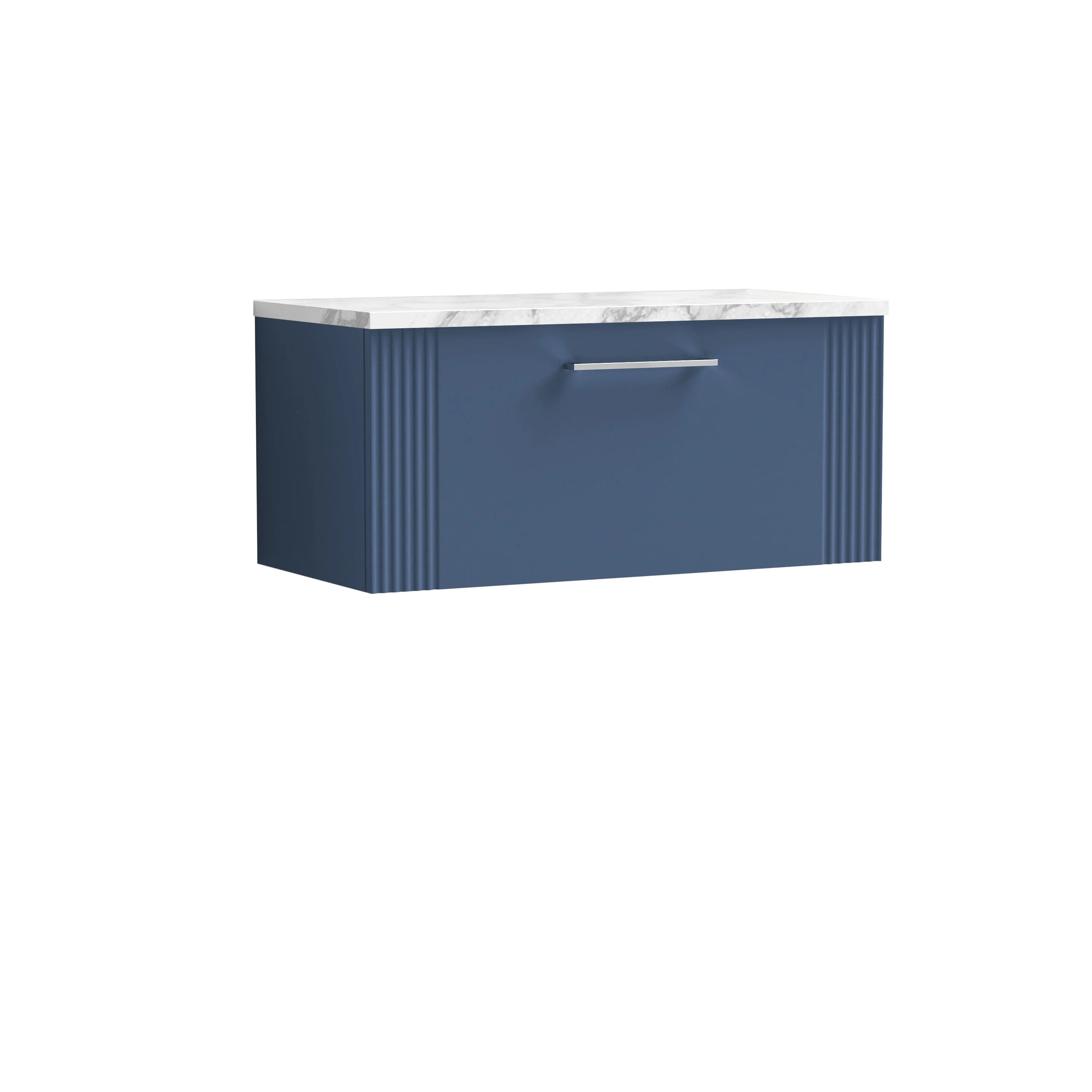 Belvide Retro Partial Fluted 1 Drawer Wall Hung Vanity Unit with Carrera Marble Laminate Worktop, Choice of Size and Colour - Image 15