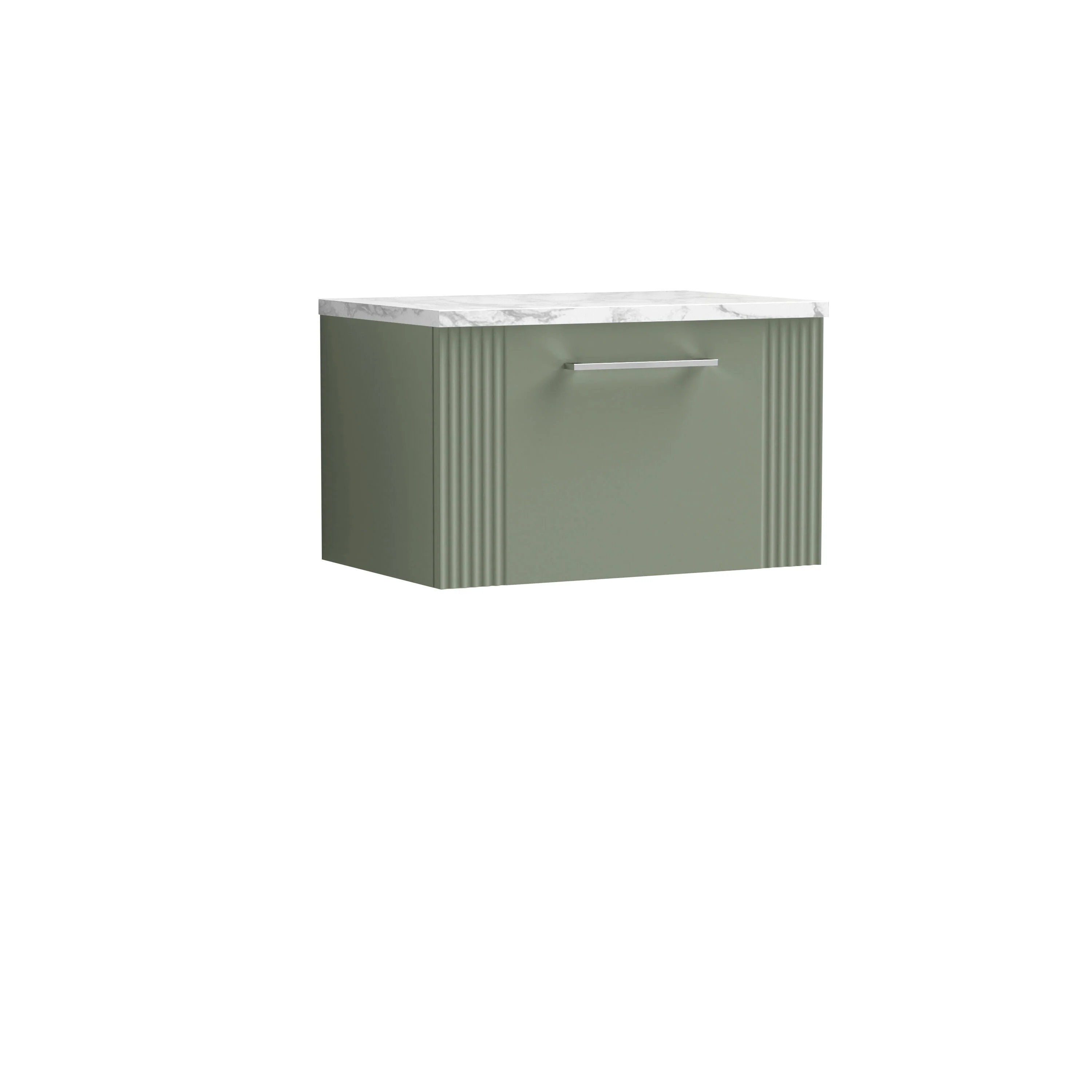 Belvide Retro Partial Fluted 1 Drawer Wall Hung Vanity Unit with Carrera Marble Laminate Worktop, Choice of Size and Colour - Image 17
