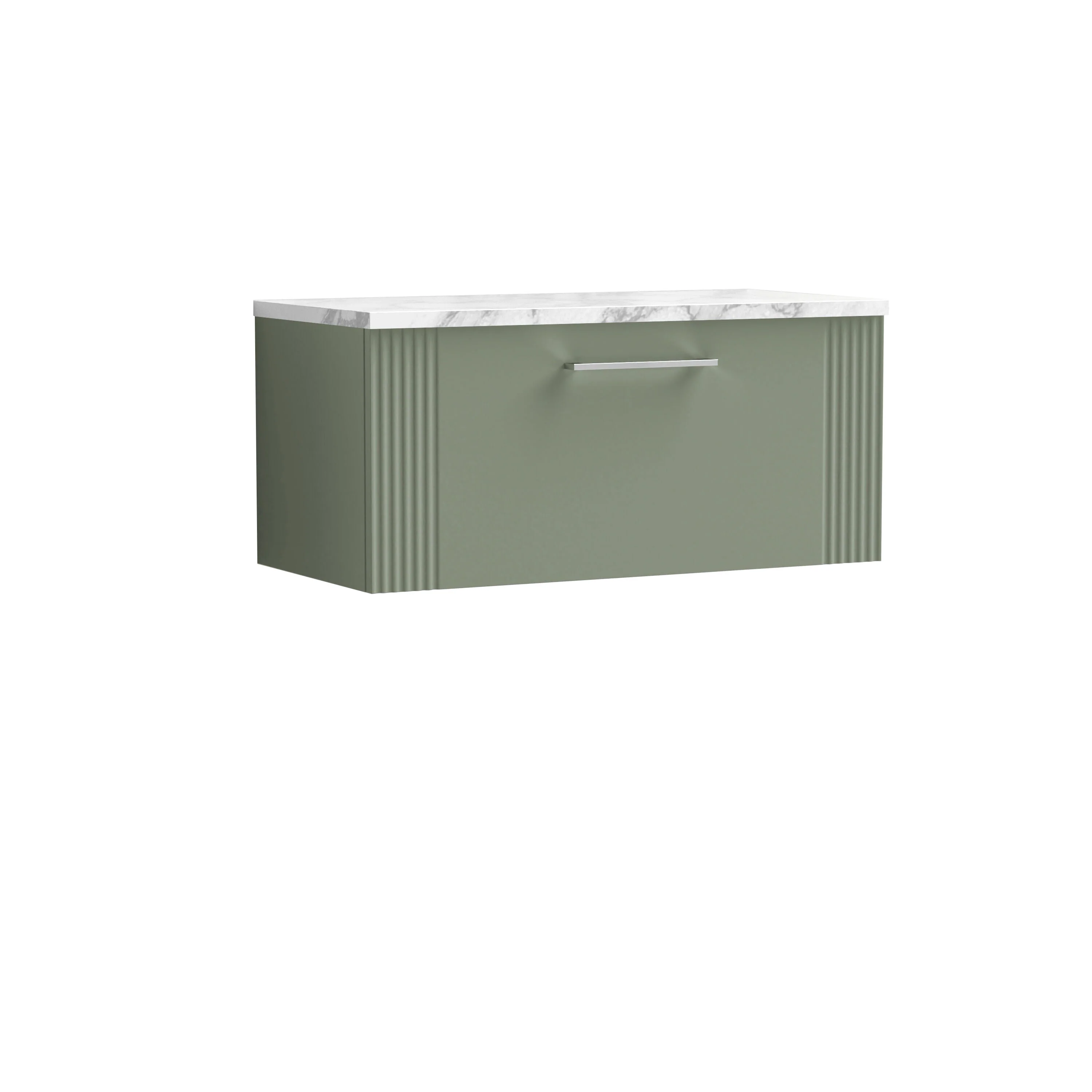 Belvide Retro Partial Fluted 1 Drawer Wall Hung Vanity Unit with Carrera Marble Laminate Worktop, Choice of Size and Colour - Image 19