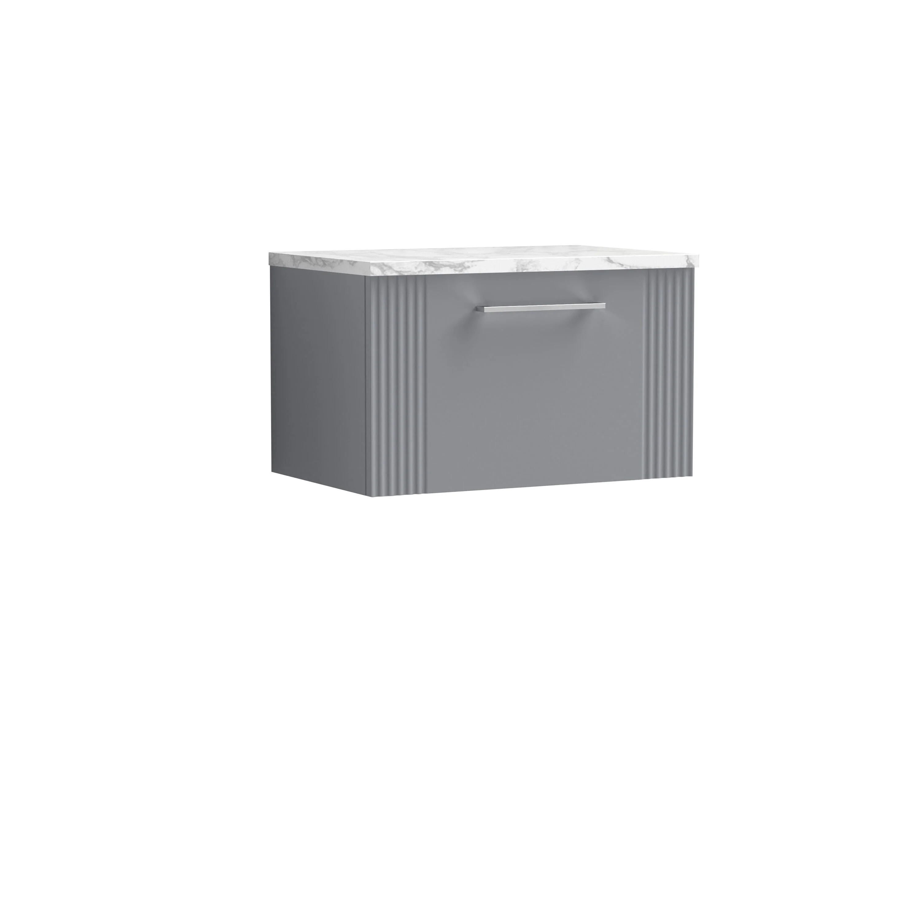 Belvide Retro Partial Fluted 1 Drawer Wall Hung Vanity Unit with Carrera Marble Laminate Worktop, Choice of Size and Colour - Image 9