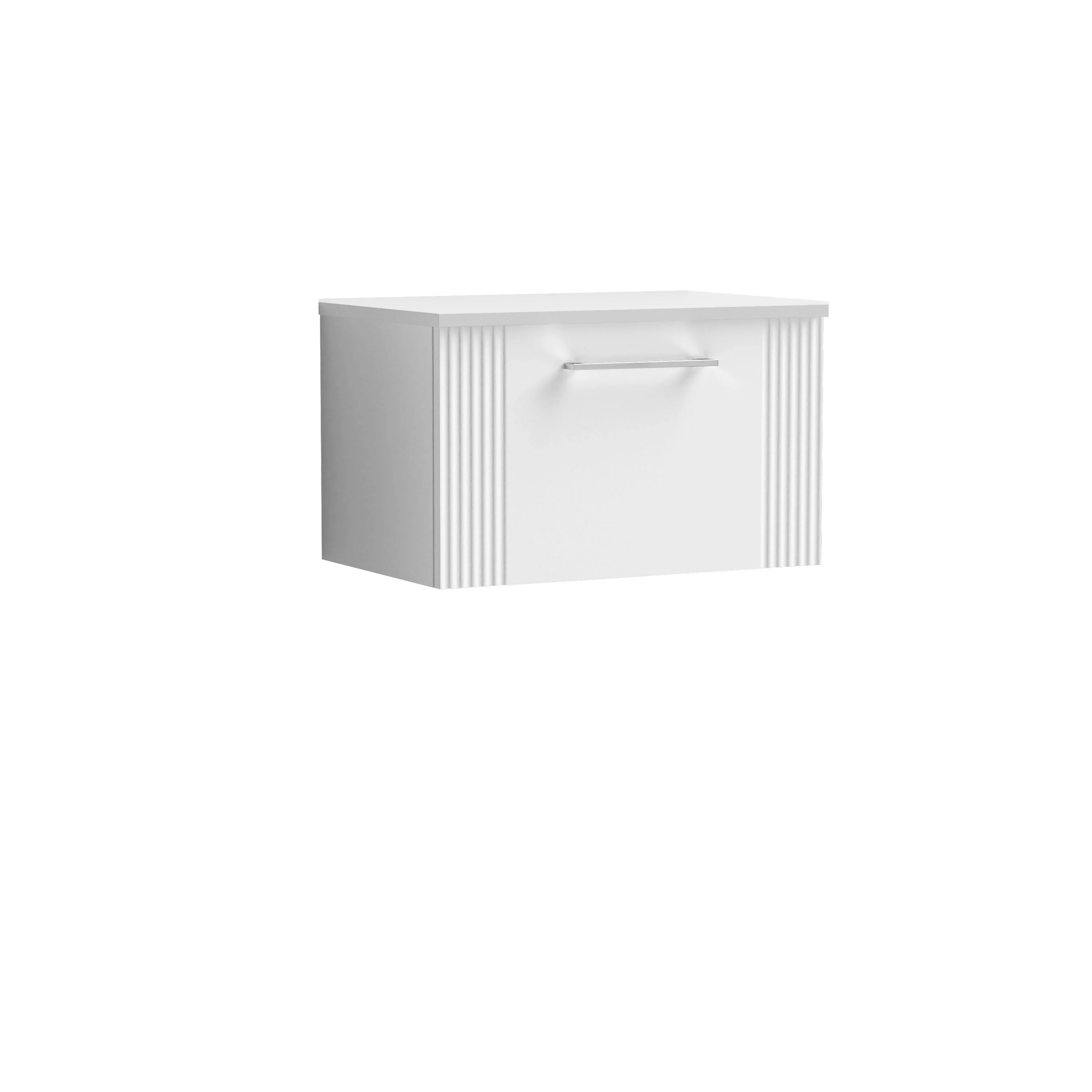 Belvide Retro Partial Fluted 1 Drawer Wall Hung Vanity Unit with Colour Coordinating Worktop, Choice of Size and Colour