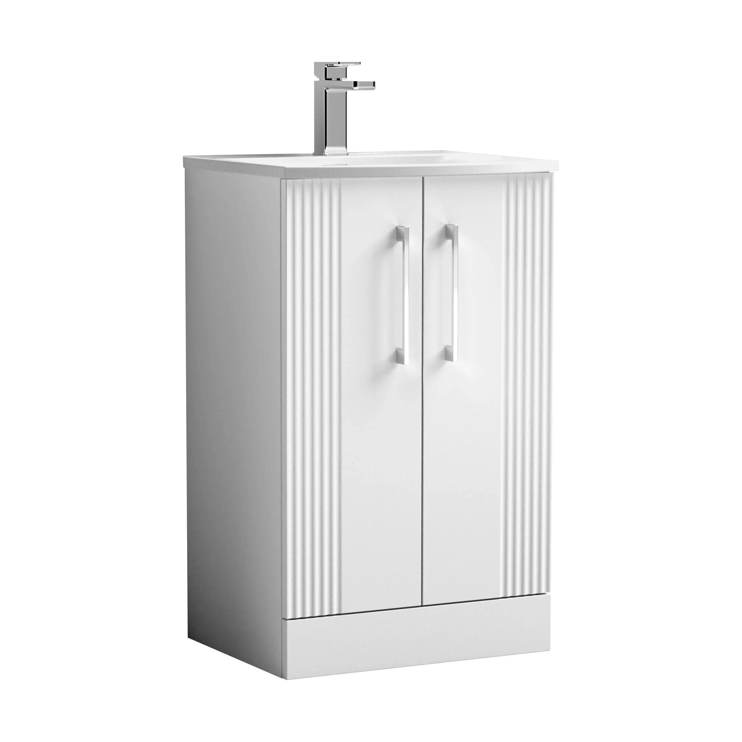 Belvide Retro Partial Fluted 2 Door Floor Standing Vanity Basin Unit with Curved Basin, Choice of Size and Colour