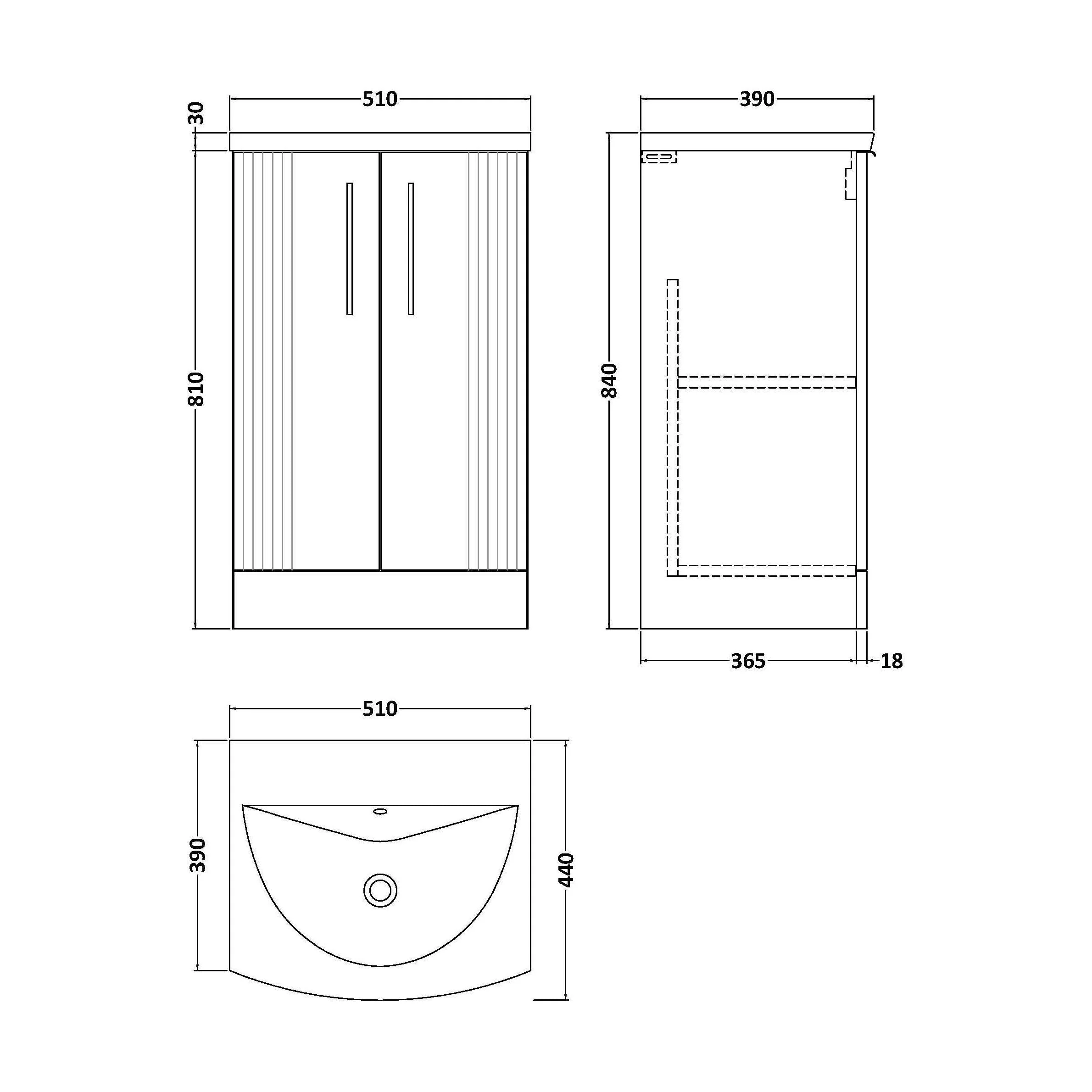 Belvide Retro Partial Fluted 2 Door Floor Standing Vanity Basin Unit with Curved Basin, Choice of Size and Colour - Image 5