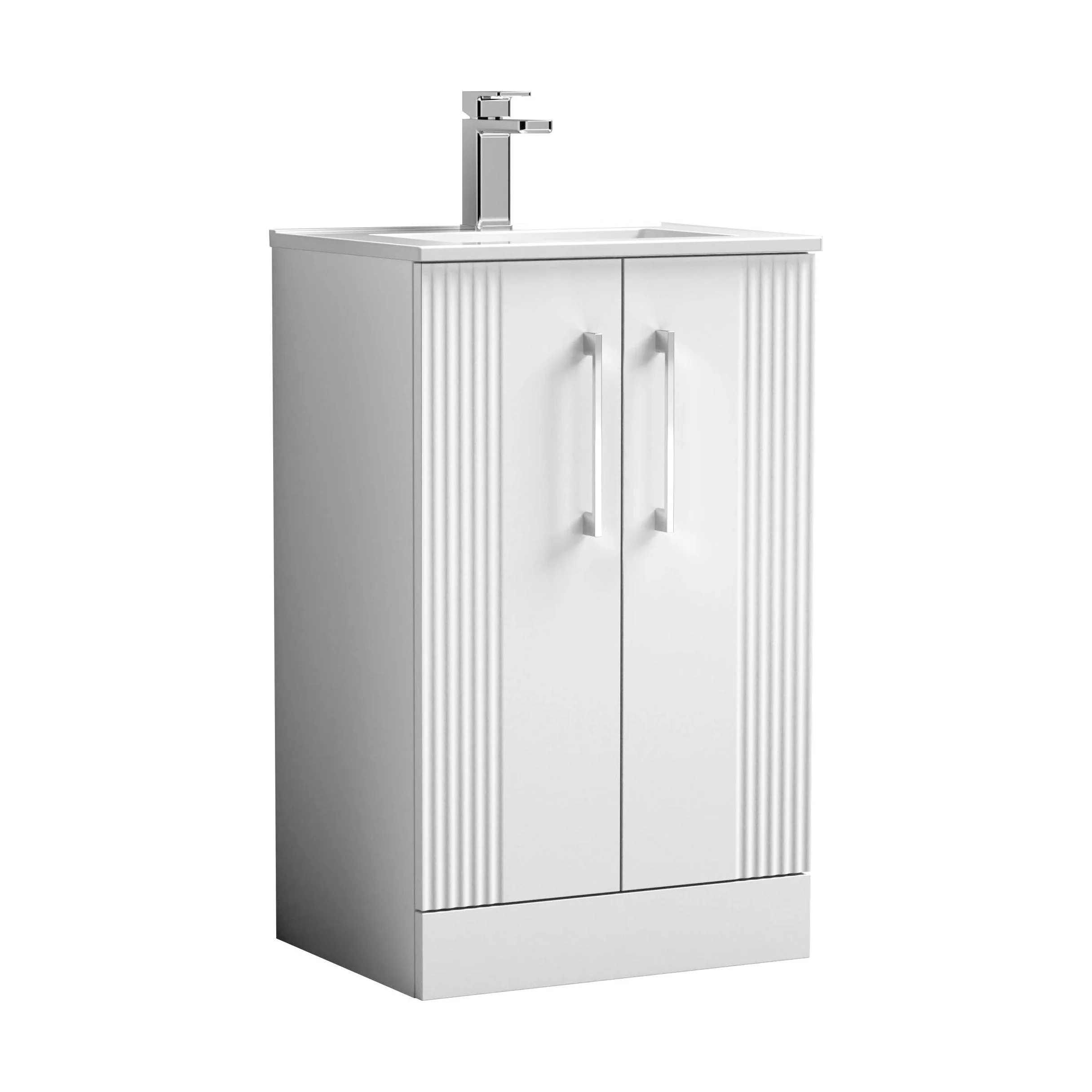 Belvide Retro Partial Fluted 2 Door Floor Standing Vanity Basin Unit with Minimalist Basin, Choice of Size and Colour