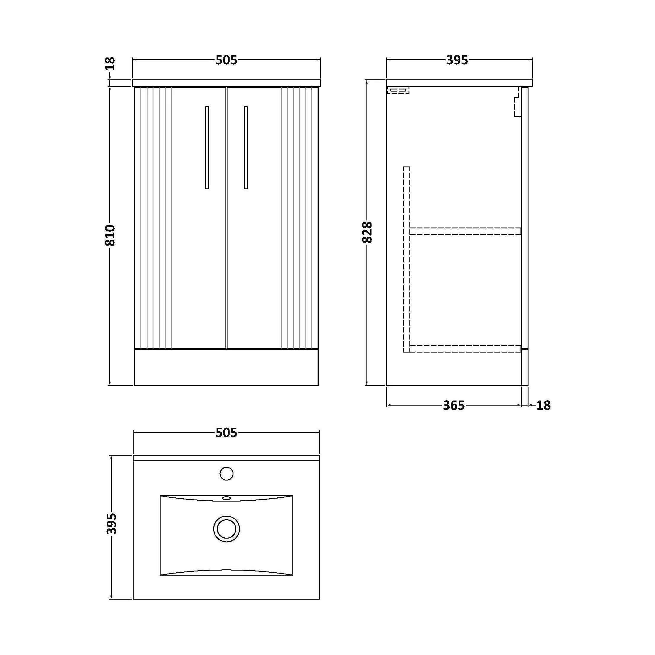 Belvide Retro Partial Fluted 2 Door Floor Standing Vanity Basin Unit with Minimalist Basin, Choice of Size and Colour - Image 5