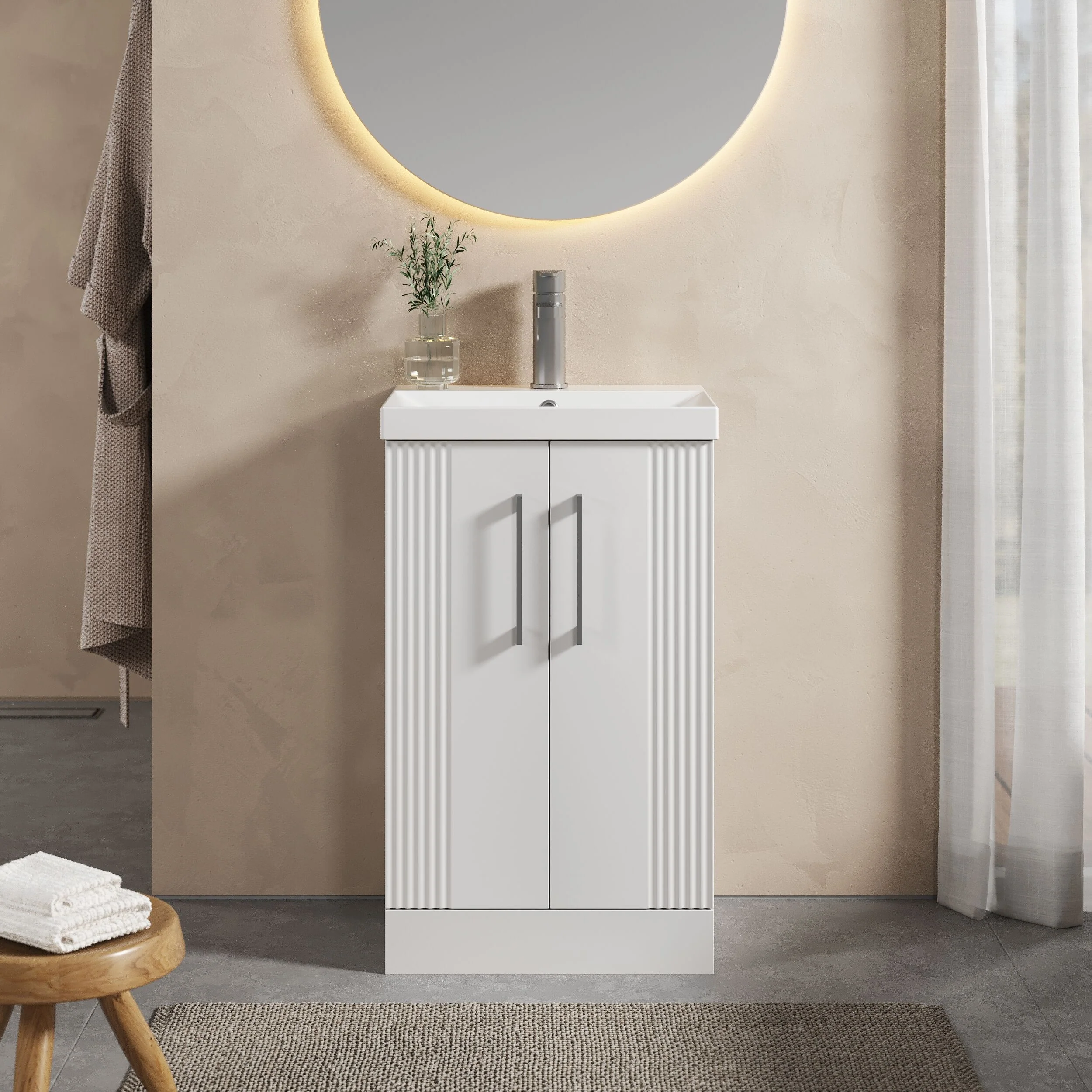 Belvide Retro Partial Fluted 2 Door Floor Standing Vanity Basin Unit with Thin-Edge Basin, Choice of Size and Colour - Image 2