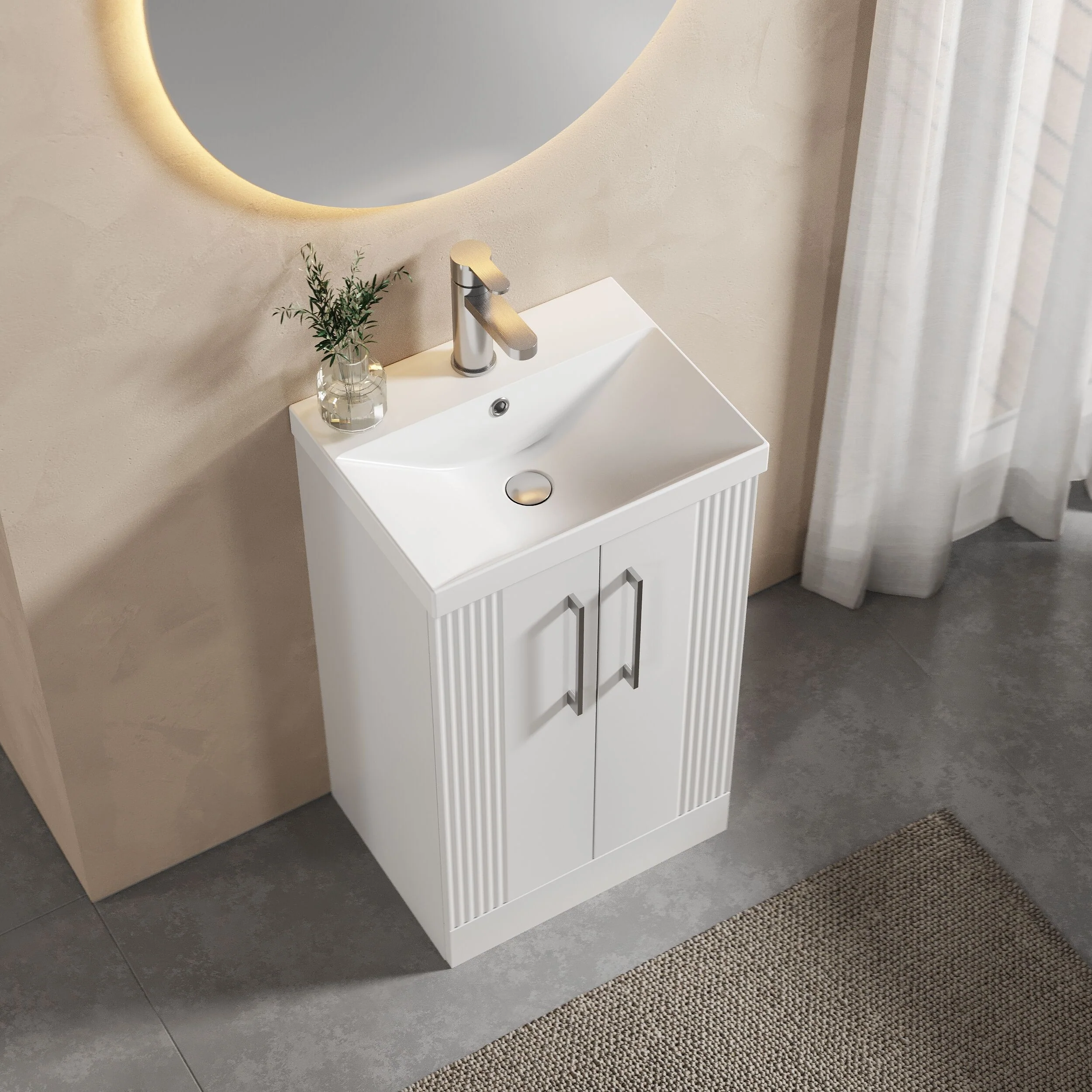 Belvide Retro Partial Fluted 2 Door Floor Standing Vanity Basin Unit with Thin-Edge Basin, Choice of Size and Colour - Image 3