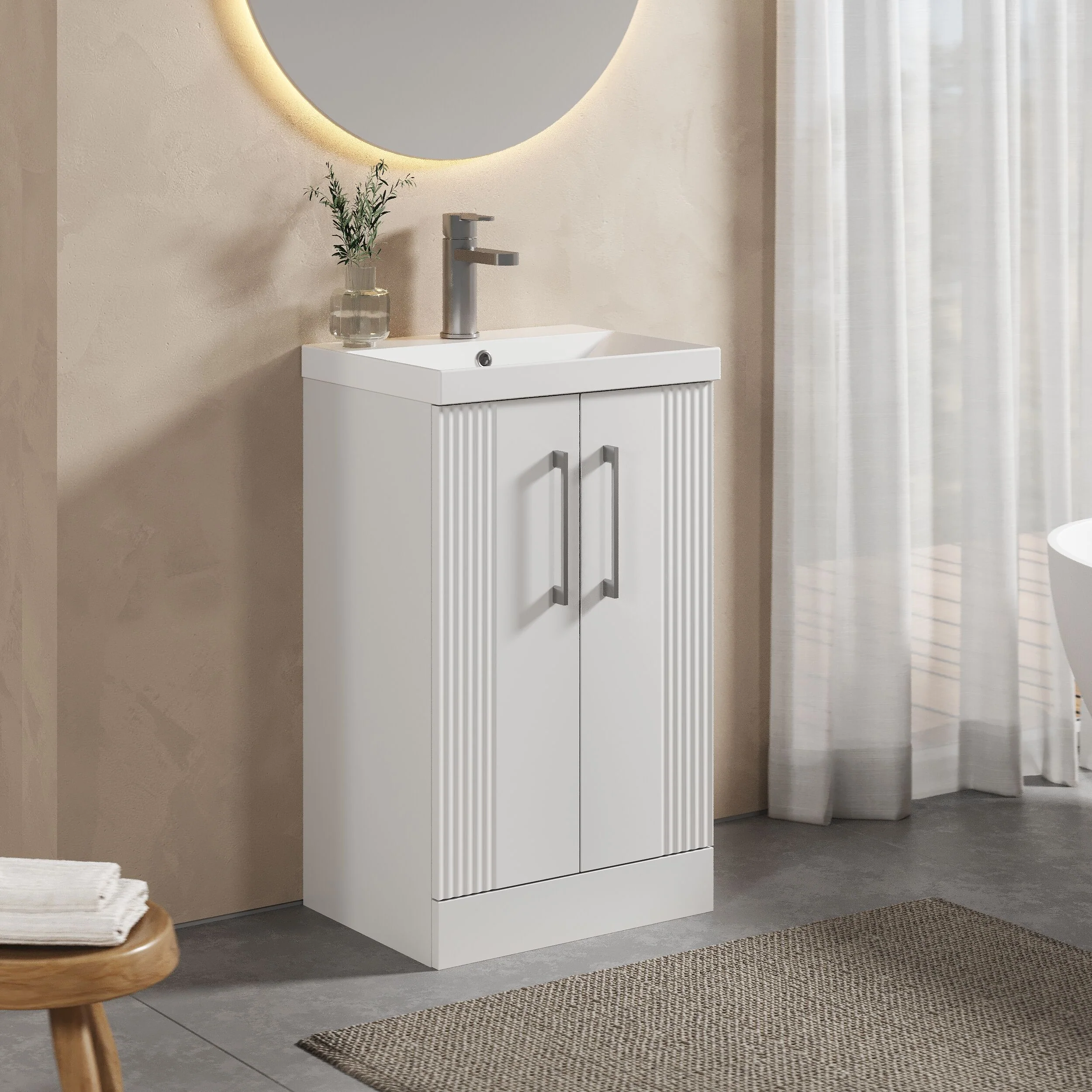 Belvide Retro Partial Fluted 2 Door Floor Standing Vanity Basin Unit with Thin-Edge Basin, Choice of Size and Colour - Image 4