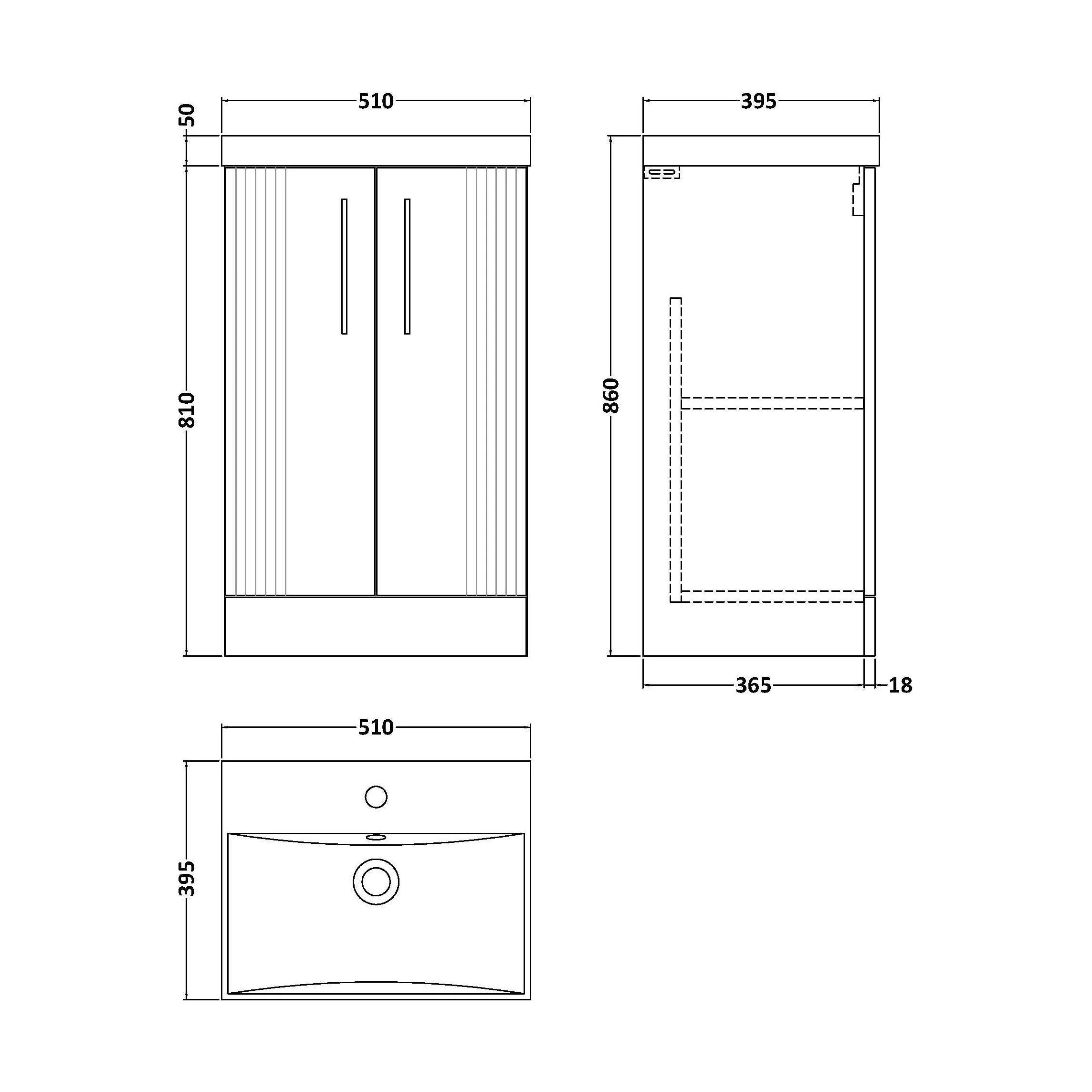 Belvide Retro Partial Fluted 2 Door Floor Standing Vanity Basin Unit with Thin-Edge Basin, Choice of Size and Colour - Image 5