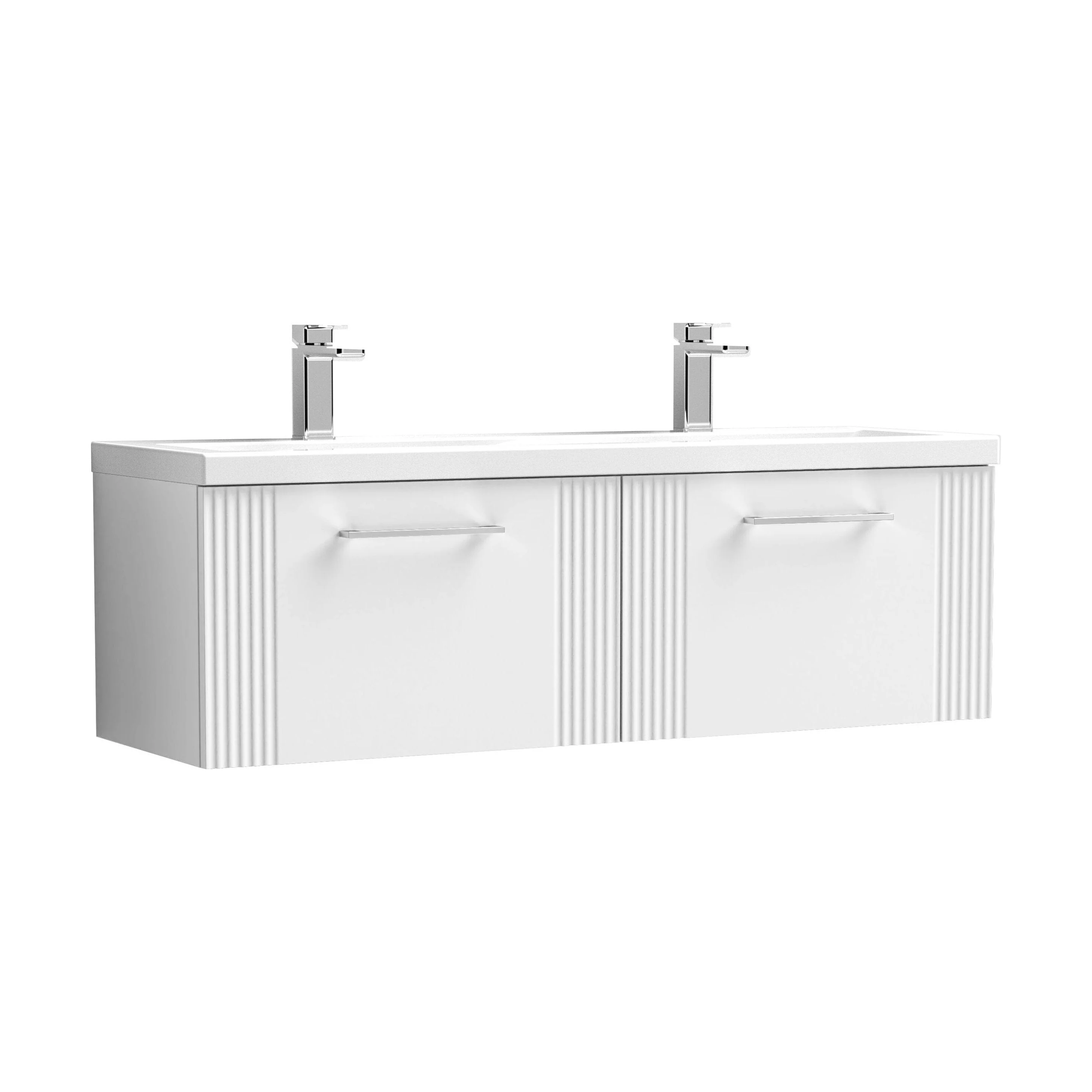 Belvide Retro Partial Fluted 2 Drawer Wall Hung Vanity Basin Unit with Double Ceramic Basin, Choice of Colour