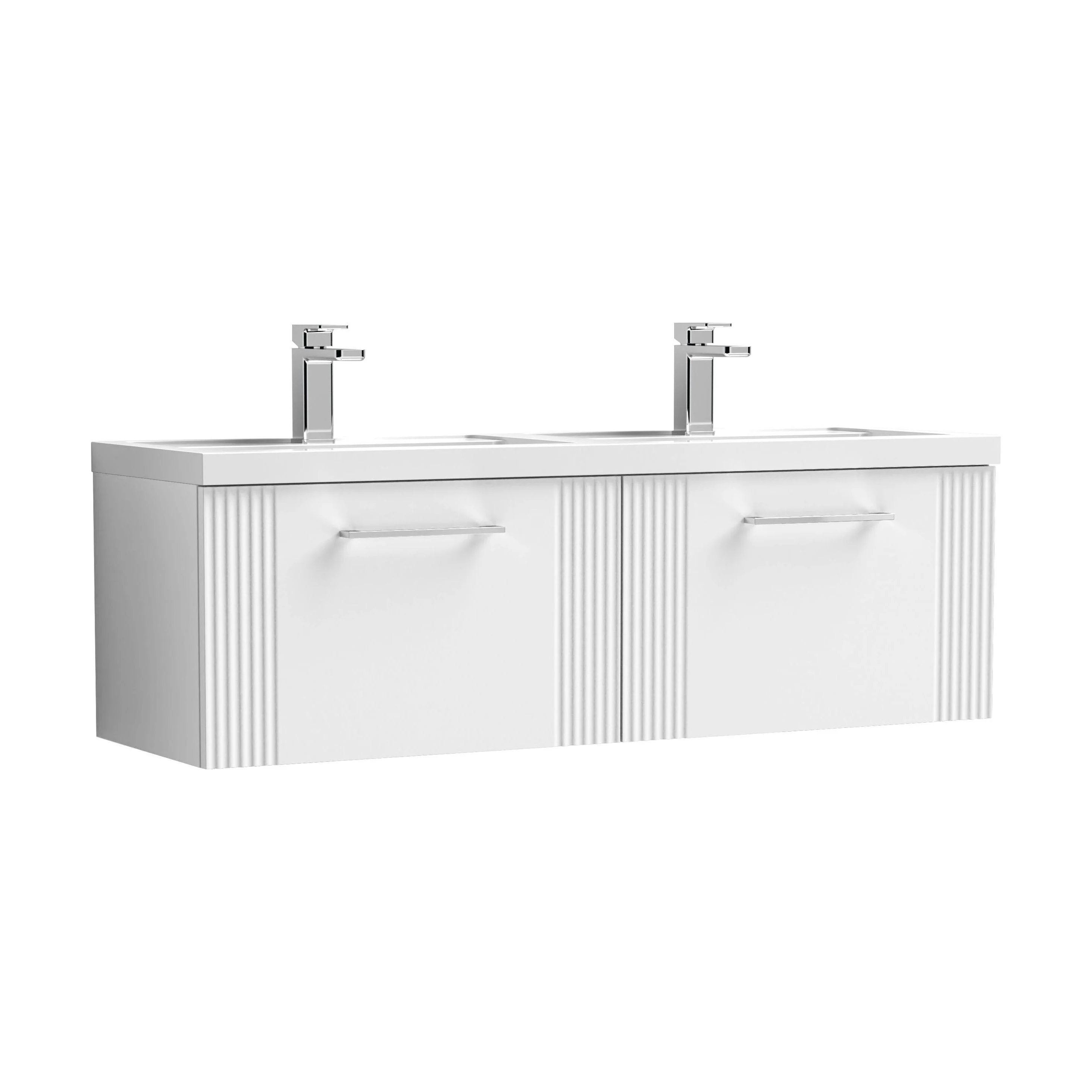 Belvide Retro Partial Fluted 2 Drawer Wall Hung Vanity Basin Unit with Double Polymarble Basin, Choice of Colour