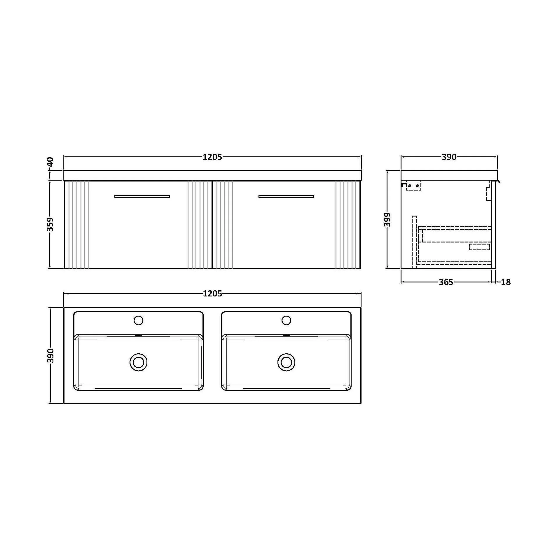 Belvide Retro Partial Fluted 2 Drawer Wall Hung Vanity Basin Unit with Double Polymarble Basin, Choice of Colour - Image 5