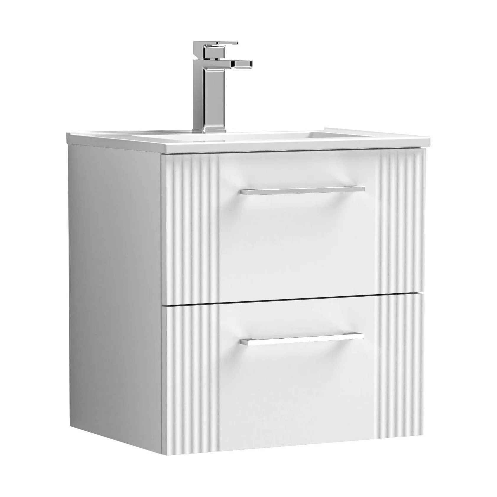 Belvide Retro Partial Fluted 2 Drawer Wall Hung Vanity Basin Unit with Minimalist Basin, Choice of Size and Colour