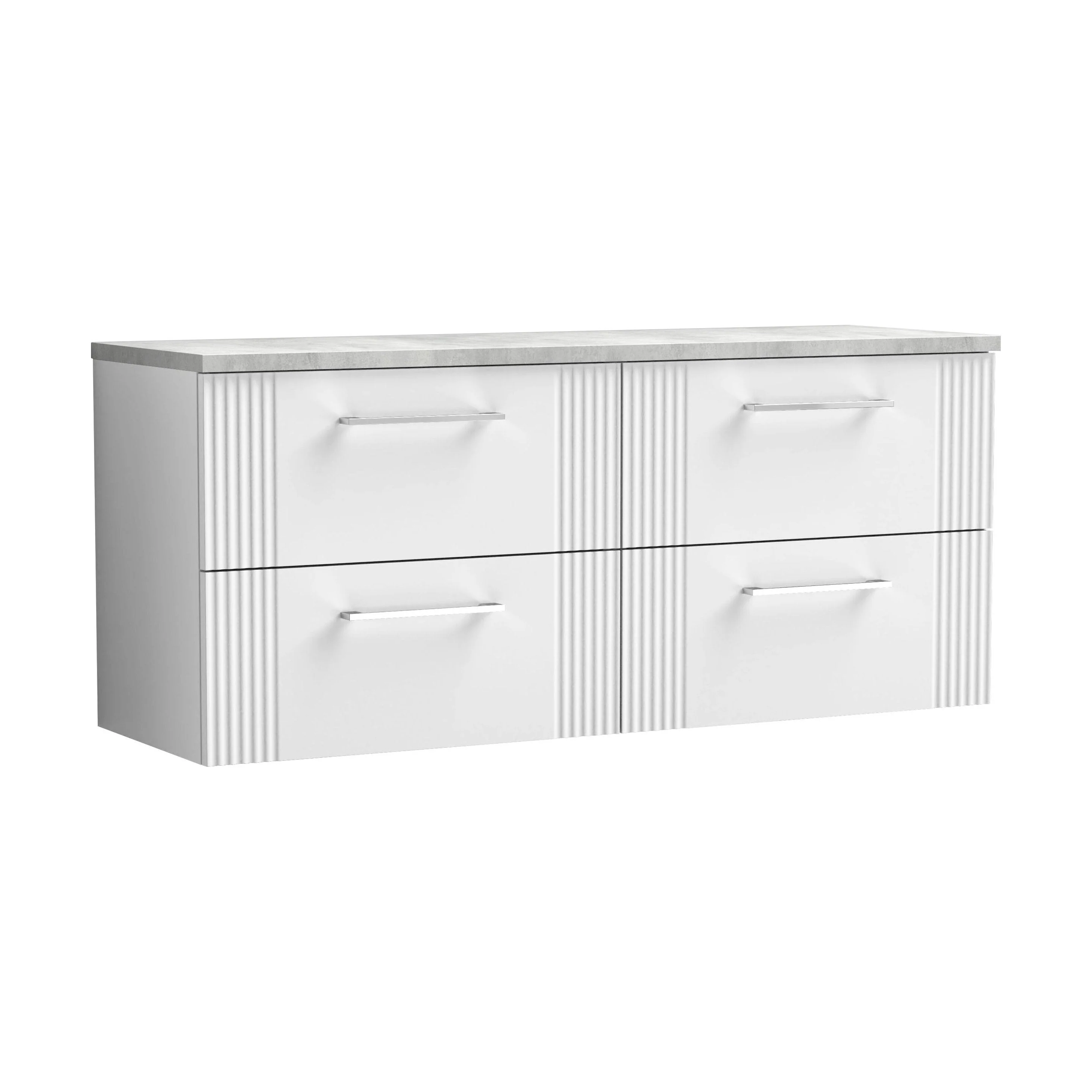 Belvide Retro Partial Fluted 2 Drawer Wall Hung Vanity Unit with Bellato Grey Laminate Worktop, Choice of Colour