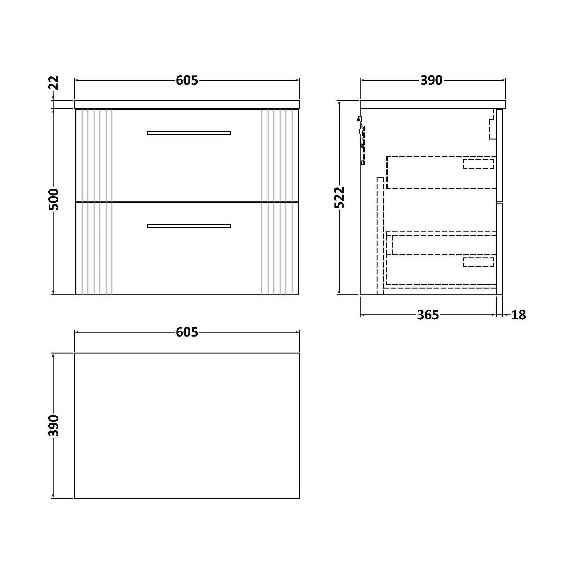 Belvide Retro Partial Fluted 2 Drawer Wall Hung Vanity Unit with Carrera Marble Laminate Worktop, Choice of Size and Colour - Image 2
