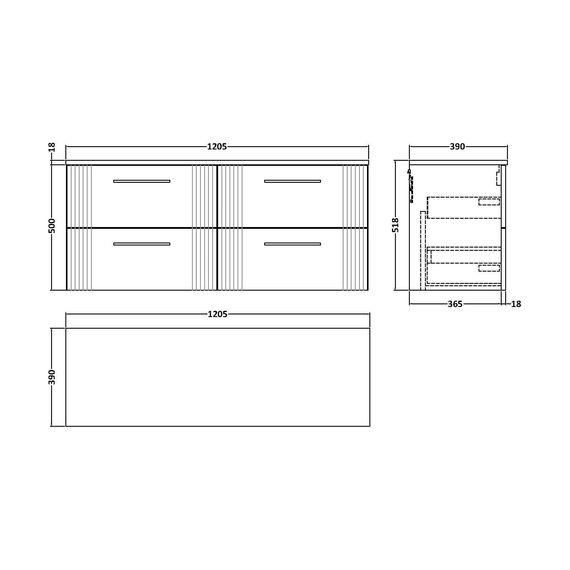 Belvide Retro Partial Fluted 2 Drawer Wall Hung Vanity Unit with Colour Coordinating Worktop, Choice of Colour - Image 2