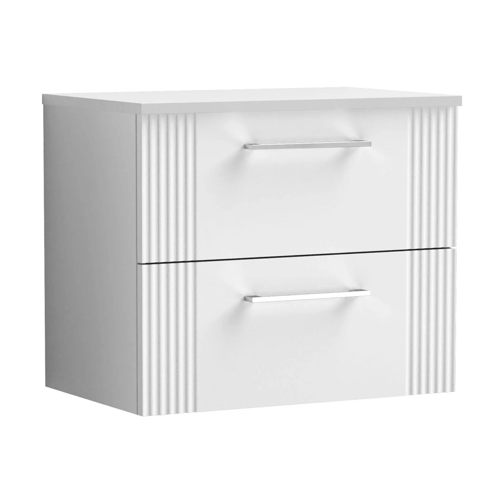 Belvide Retro Partial Fluted 2 Drawer Wall Hung Vanity Unit with Colour Coordinating Worktop, Choice of Size and Colour