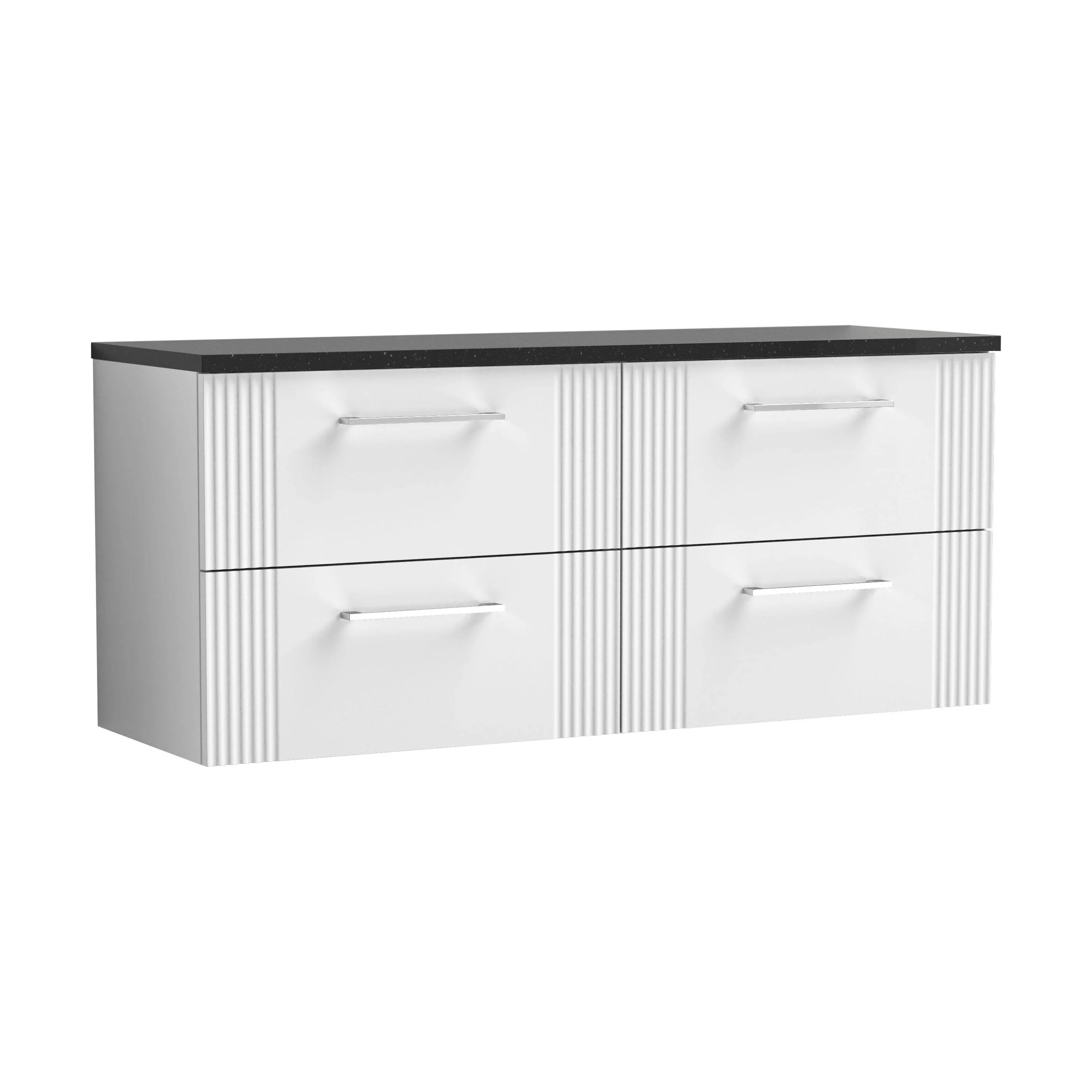 Belvide Retro Partial Fluted 2 Drawer Wall Hung Vanity Unit with Sparkling Black Laminate Worktop, Choice of Colour