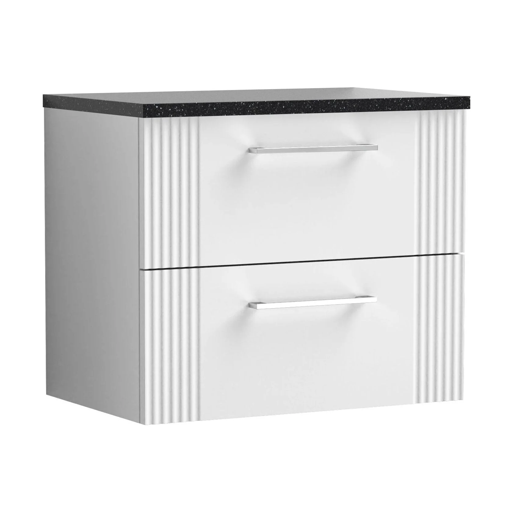 Belvide Retro Partial Fluted 2 Drawer Wall Hung Vanity Unit with Sparkling Black Laminate Worktop, Choice of Size and Colour