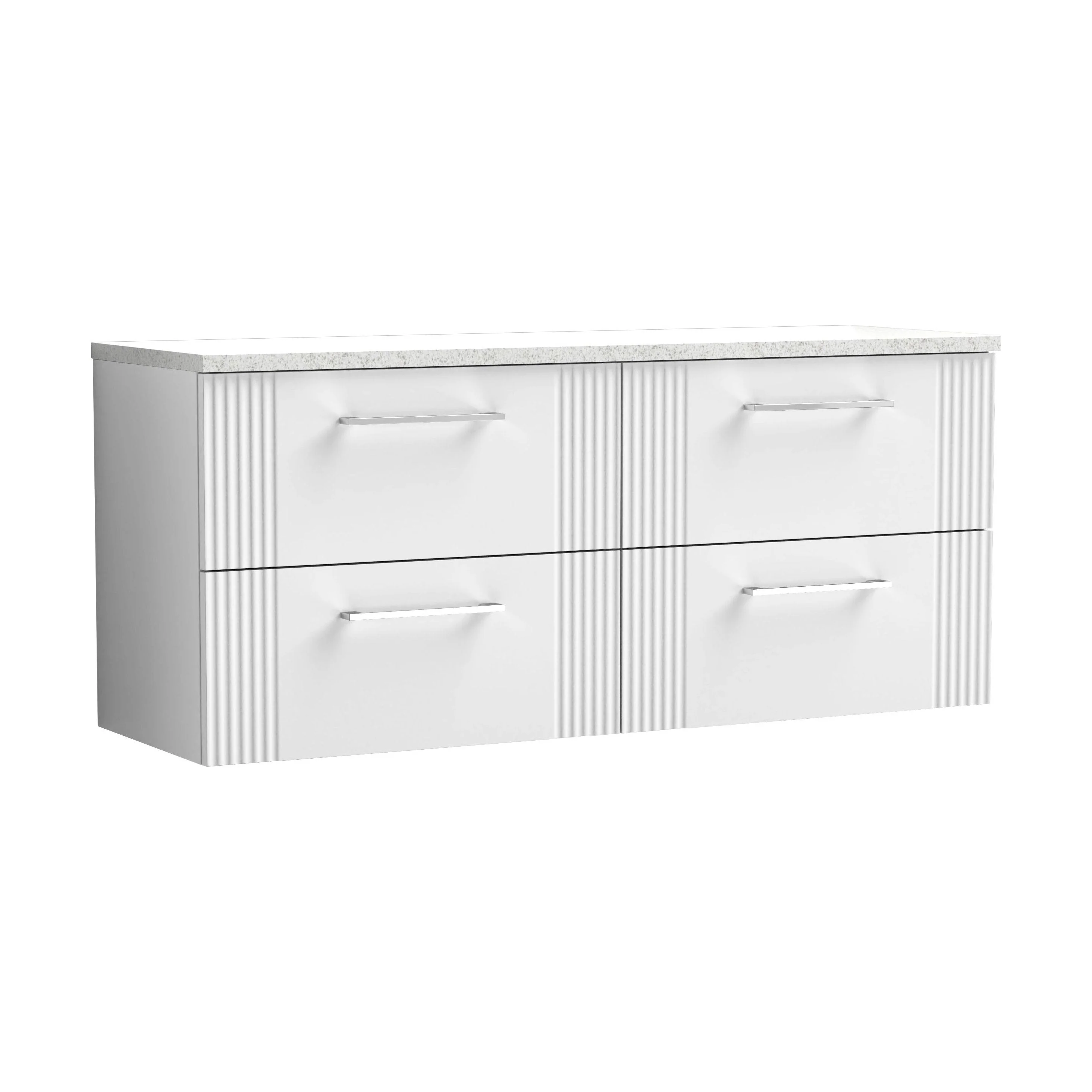 Belvide Retro Partial Fluted 2 Drawer Wall Hung Vanity Unit with Sparkling White Laminate Worktop, Choice of Colour