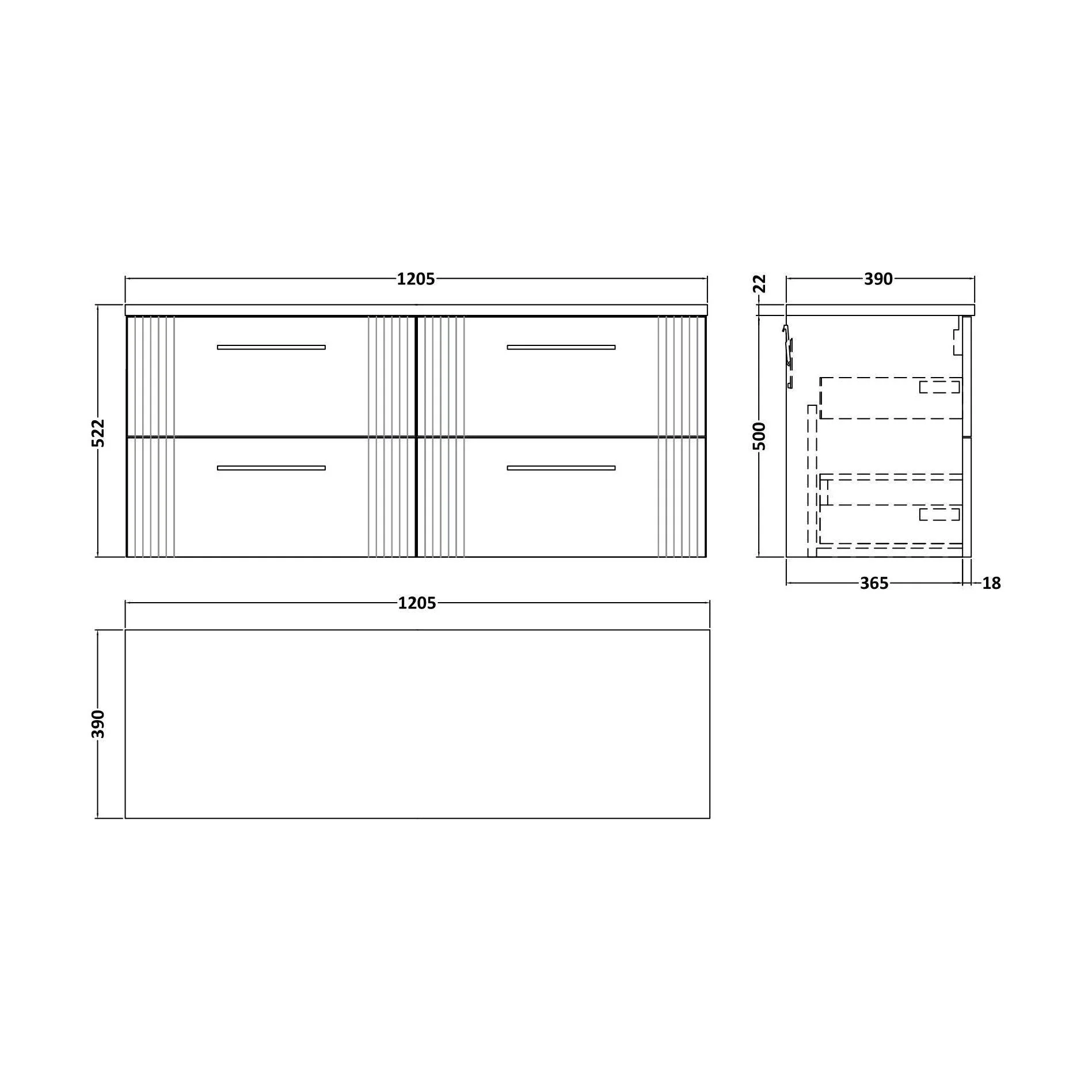 Belvide Retro Partial Fluted 2 Drawer Wall Hung Vanity Unit with Sparkling White Laminate Worktop, Choice of Colour - Image 2