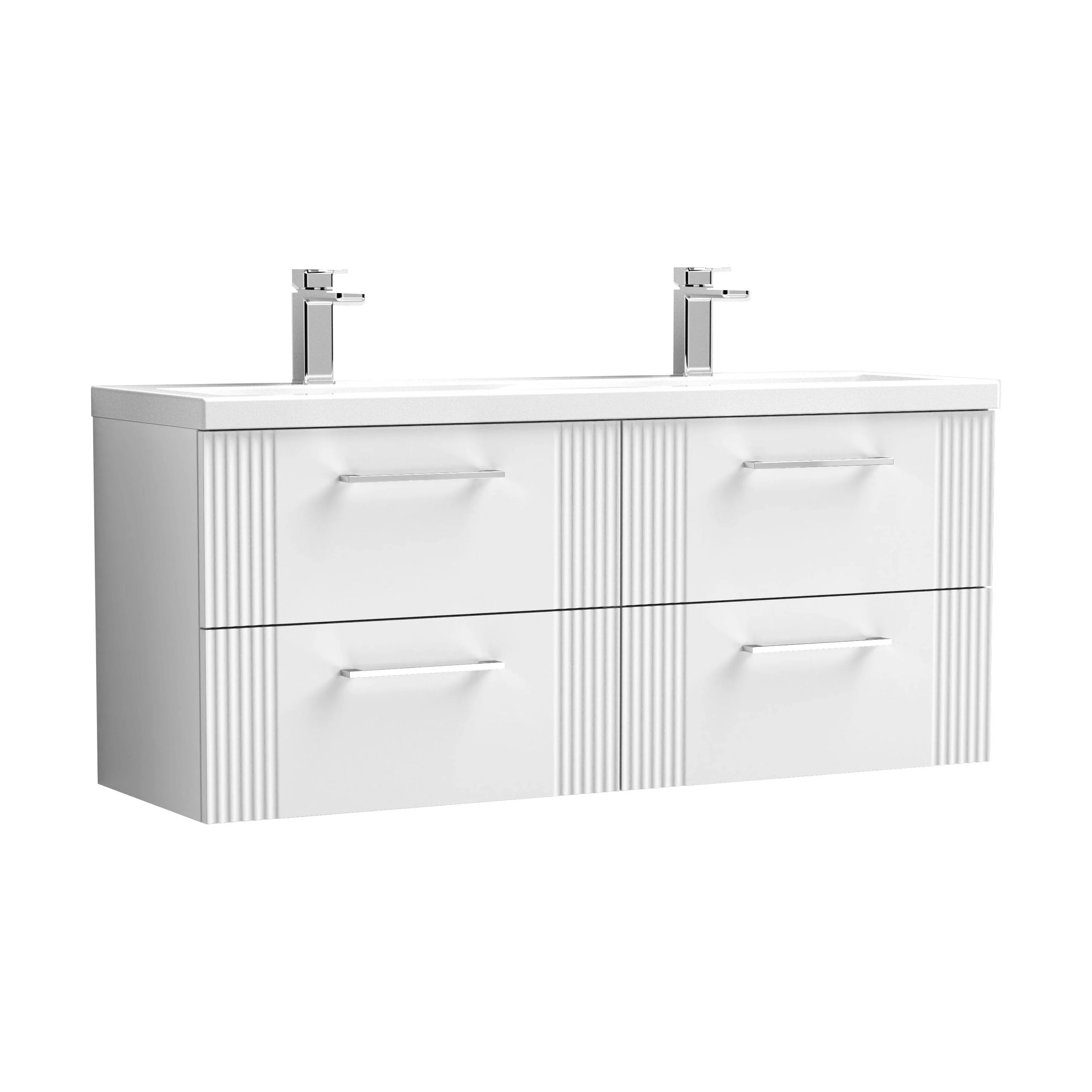 Belvide Retro Partial Fluted 4 Drawer Wall Hung Vanity Basin Unit with Double Ceramic Basin, Choice of Colour