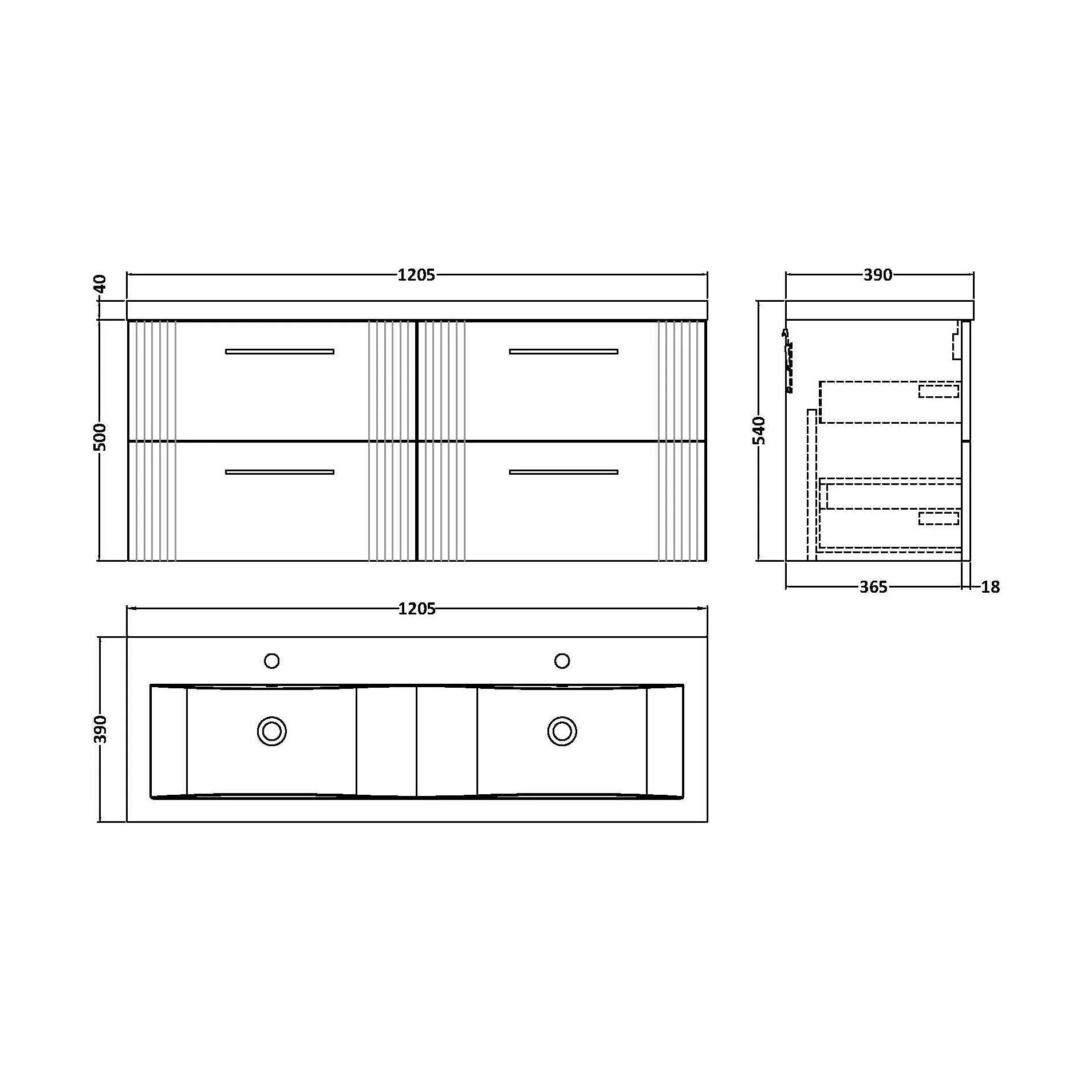 Belvide Retro Partial Fluted 4 Drawer Wall Hung Vanity Basin Unit with Double Ceramic Basin, Choice of Colour - Image 5