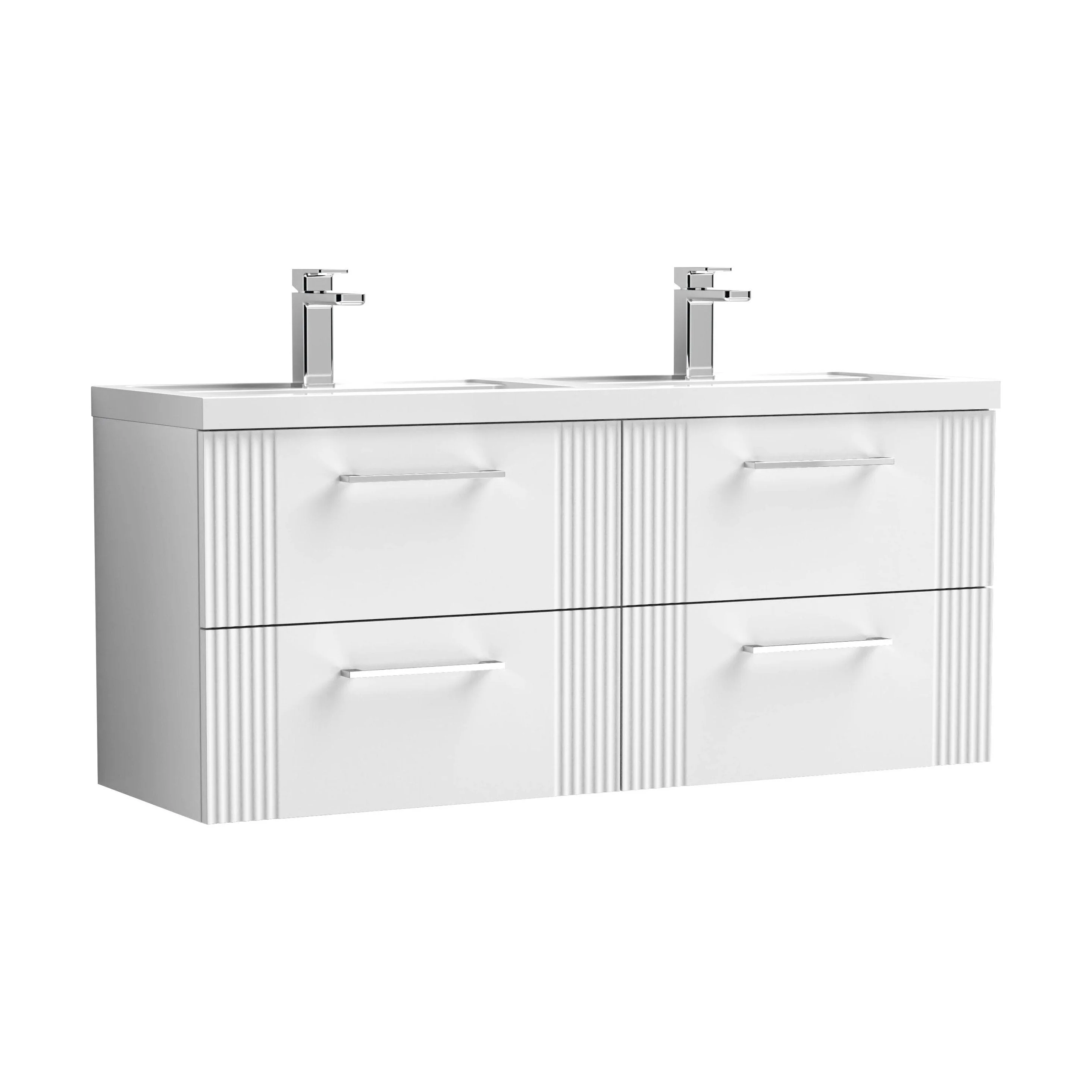 Belvide Retro Partial Fluted 4 Drawer Wall Hung Vanity Basin Unit with Double Polymarble Basin, Choice of Colour