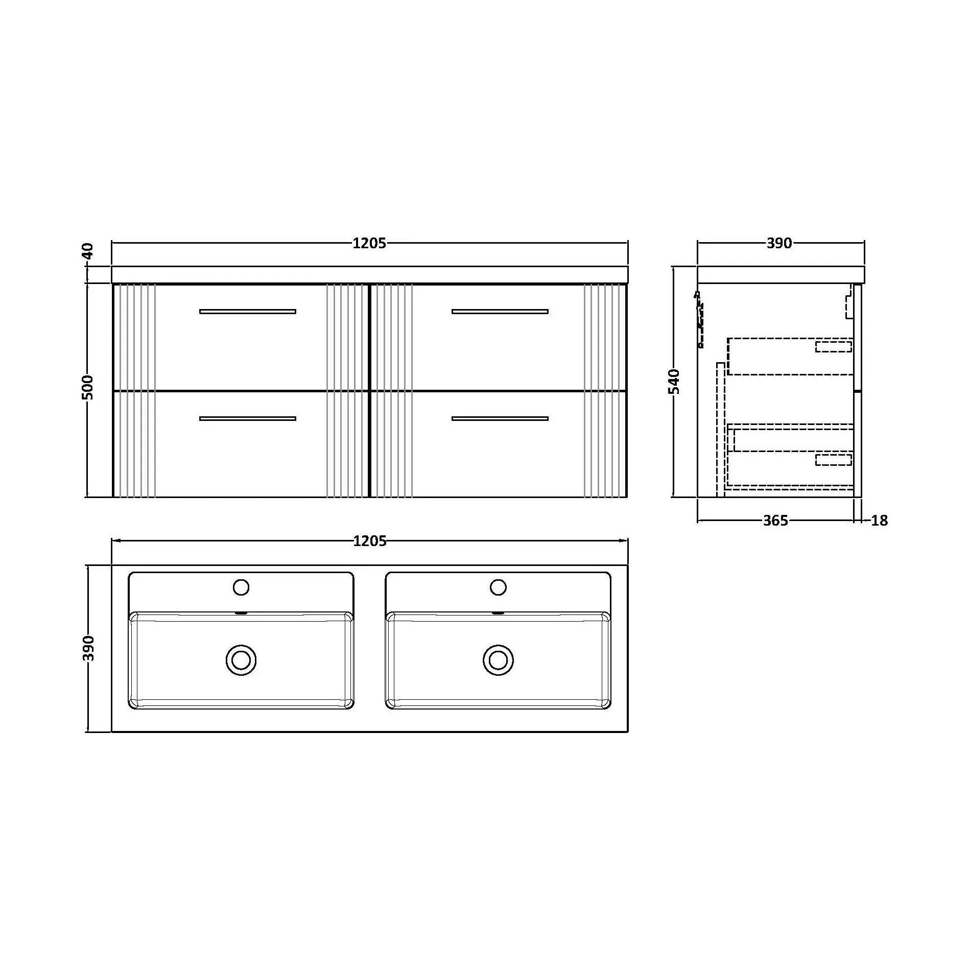 Belvide Retro Partial Fluted 4 Drawer Wall Hung Vanity Basin Unit with Double Polymarble Basin, Choice of Colour - Image 5